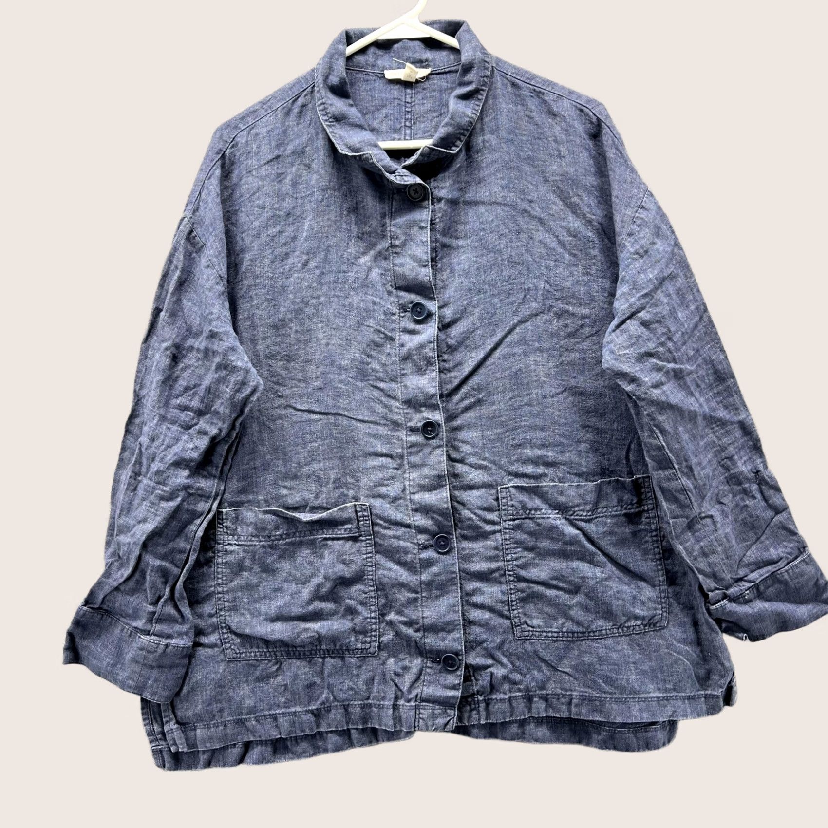 Eileen Fisher Eileen Fisher Jacket Womens S Blue Organic Linen Button Front Pockets Topper Size S / US 4 / IT 40 - 1 Thumbnail