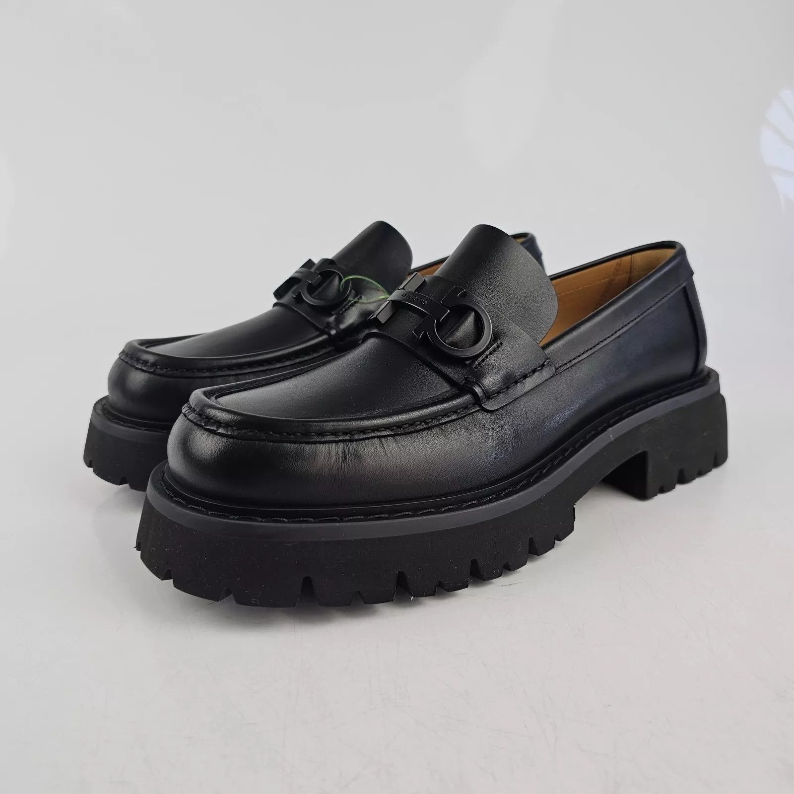 image of Christian Louboutin x Salvatore Ferragamo Ferragamo Florian Gancini Men's Black Leather Loafers New