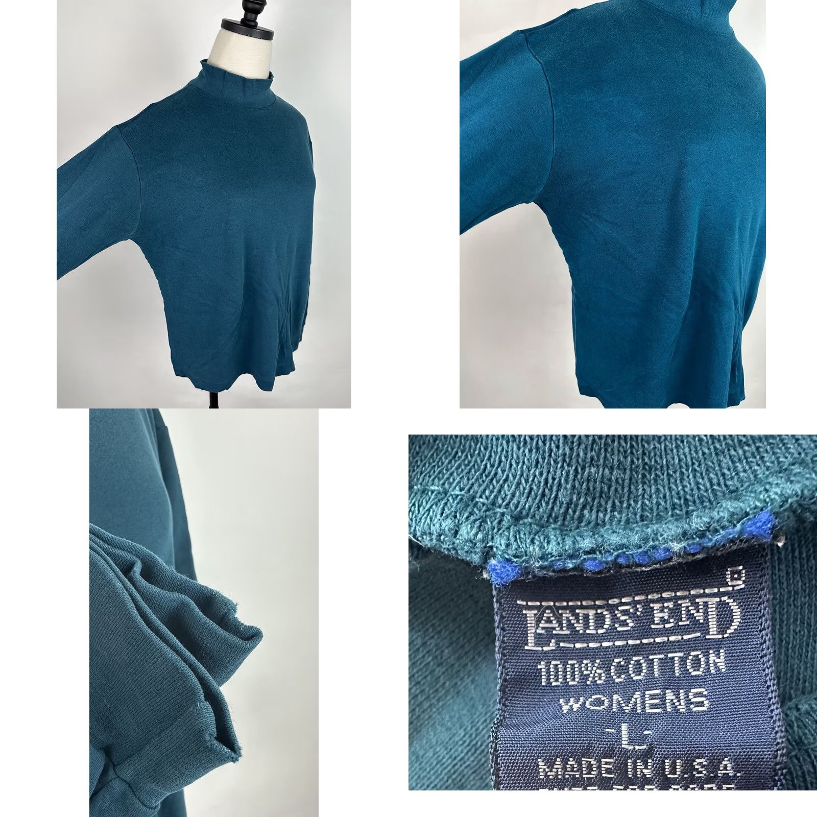Lands' End VINTAGE Lands' End Mock Neck Shirt Womens Large Blue 90s Distressed Bohemian Grunge Casual Womens Size L / US 10 / IT 46 - 9 Thumbnail