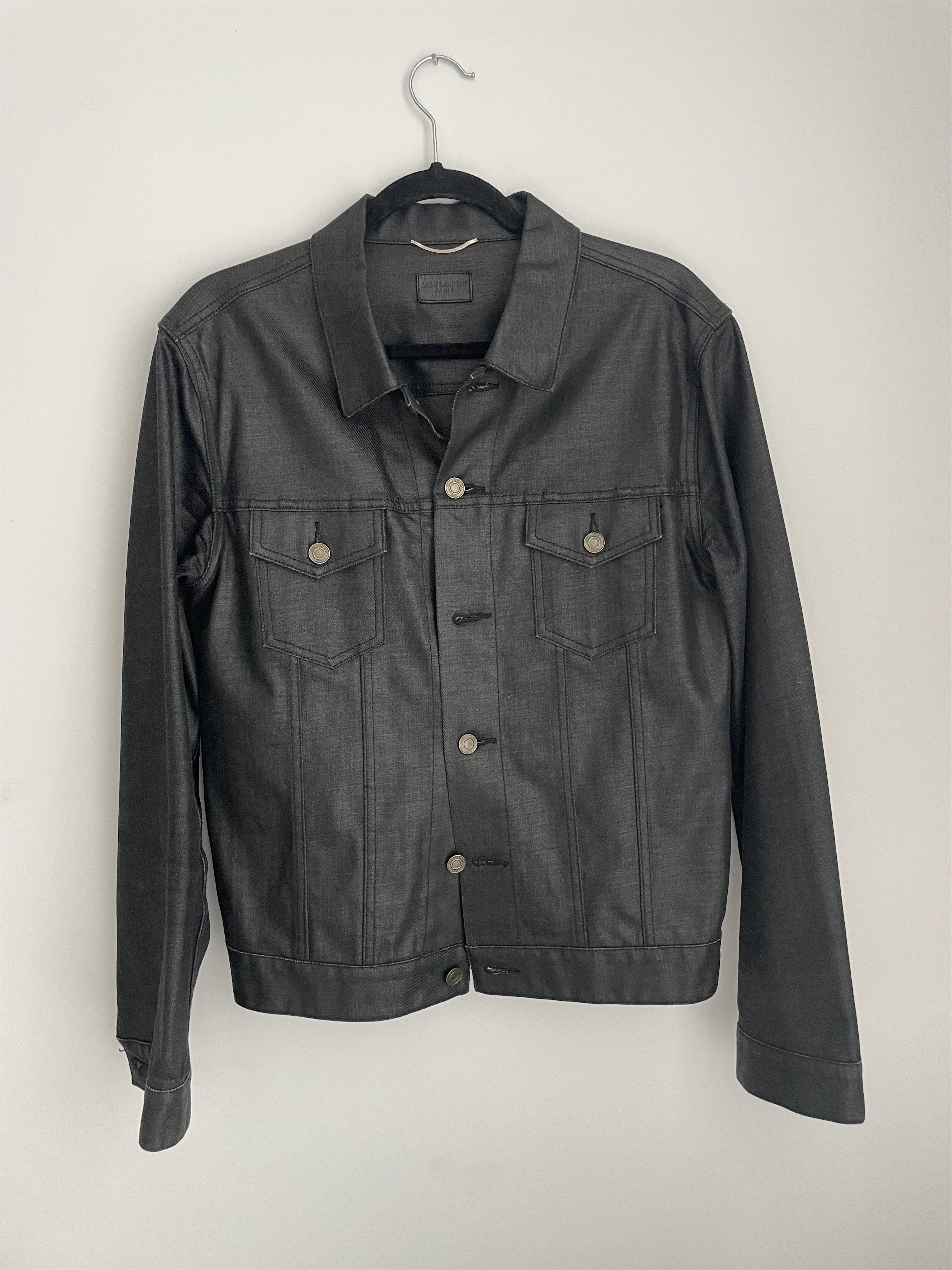 Saint Laurent Paris Hedi Slimane black Waxed Denim jacket 2013 Size US L / EU 52-54 / 3 - 1 Thumbnail