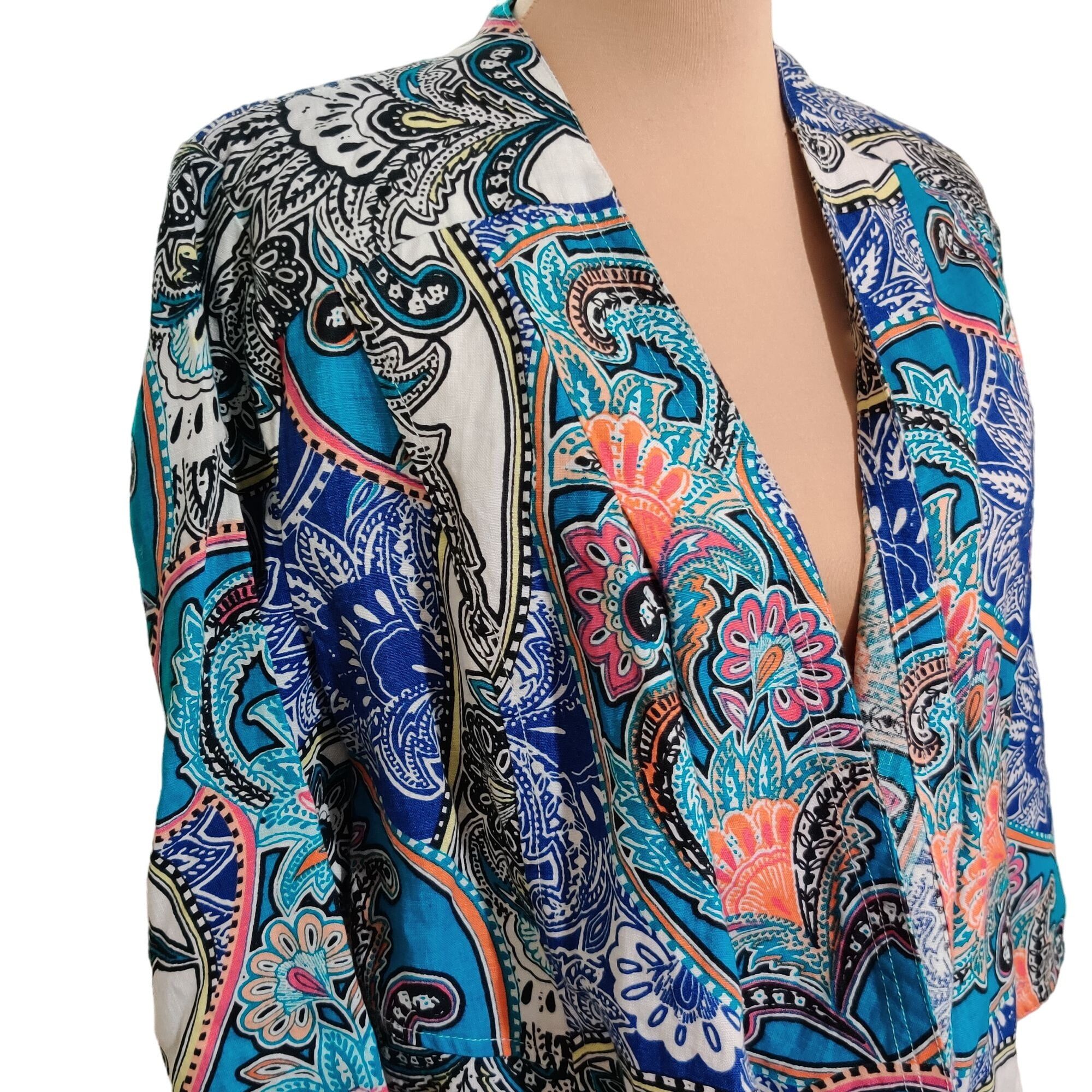 Other Chicos Womens Statement Jacket Artistic Paisley Linen Draped Size L / US 10 / IT 46 - 2 Thumbnail