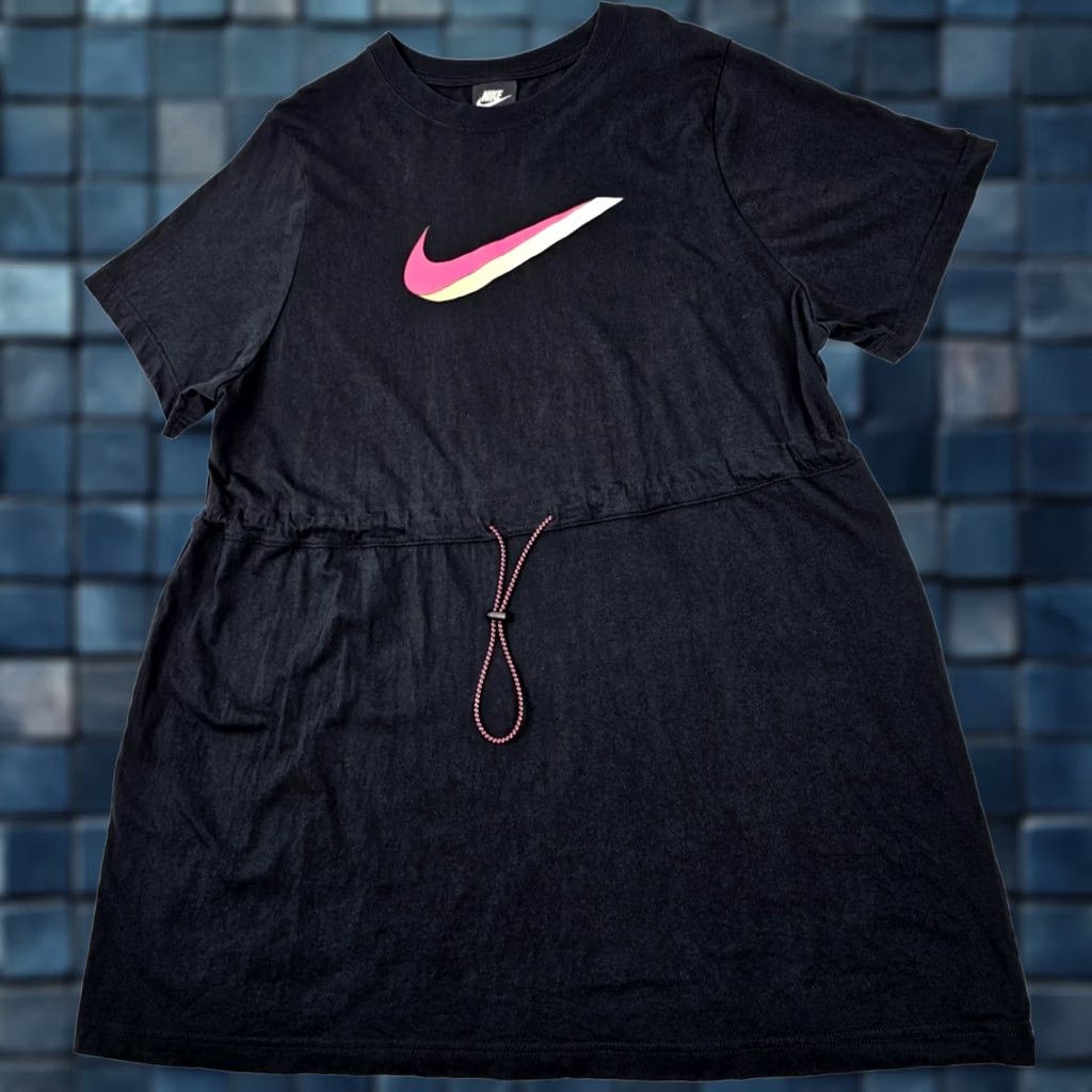 Nike VINTAGE Nike Black Icon Clash Dress Women 1X Drawstring Waist Organic Cotton Mini - EUC Size XL / US 12-14 / IT 48-50 - 1 Thumbnail