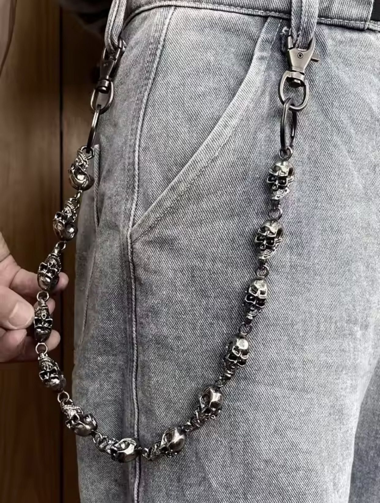 Jewelry Punk Skulls Wallet Chain in Silver, Men's