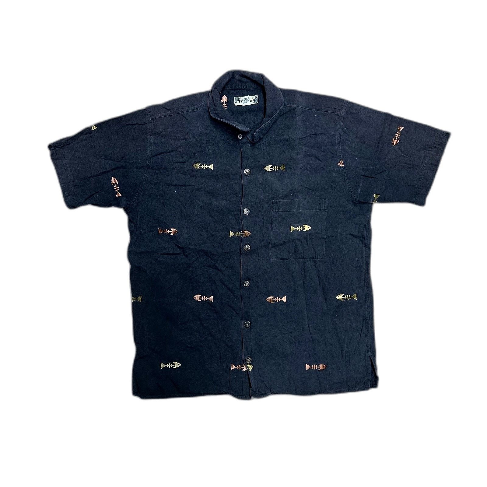 Vintage Vintage Picante Embroidered Fish Button Up Shirt Black Mens Size US M / EU 48-50 / 2 - 1 Thumbnail