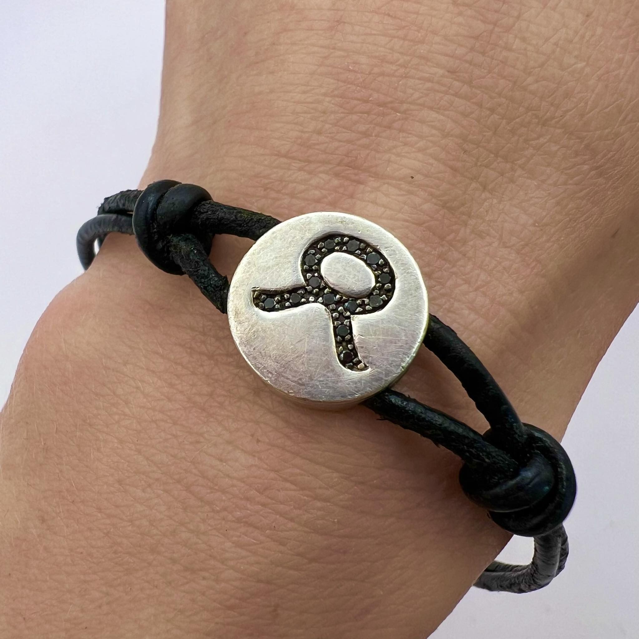 Amanda Wakeley Black diamond Sterling SilverBracelet Leather