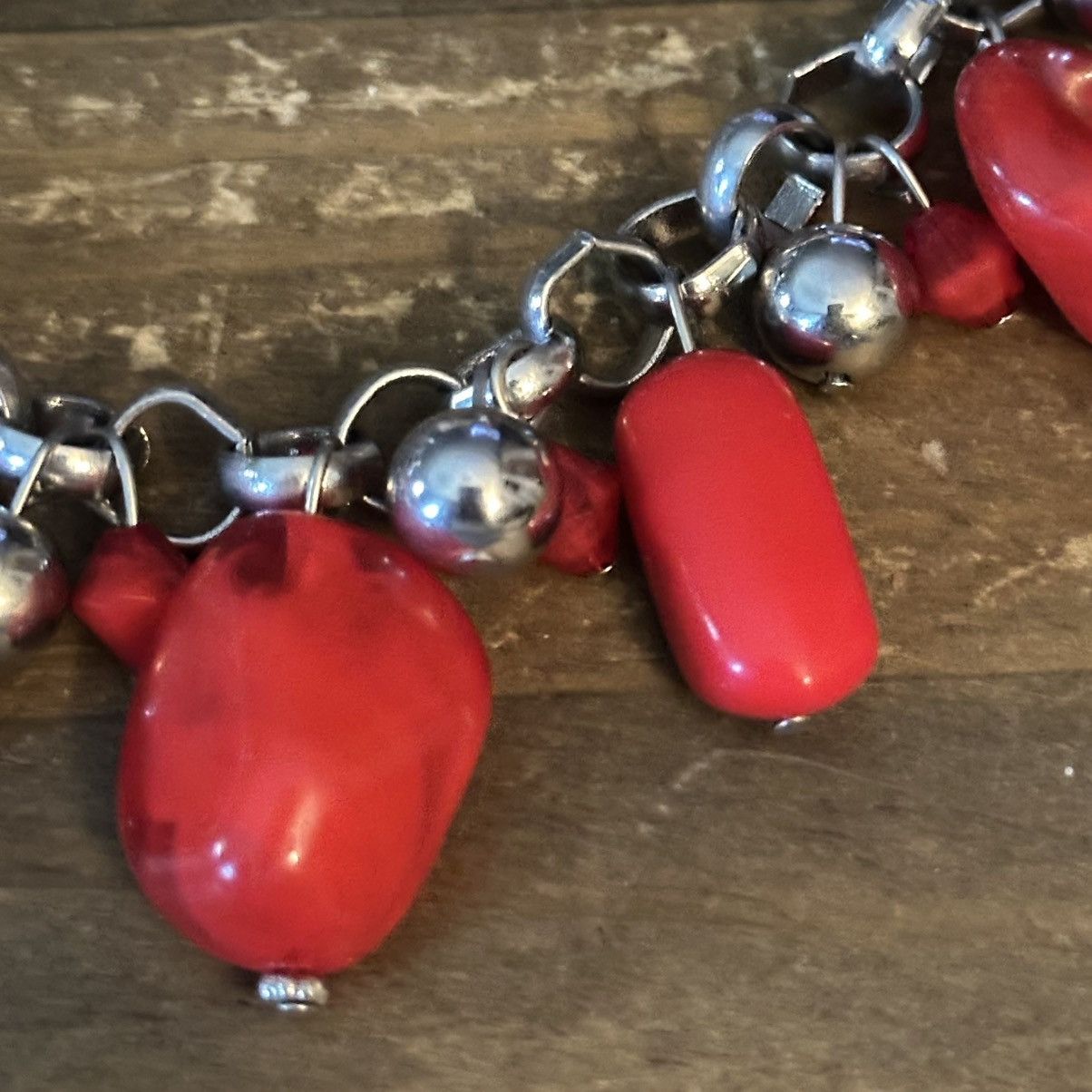 Other Chunky silver tone red dangle bead necklace and earrings Size ONE SIZE - 3 Thumbnail