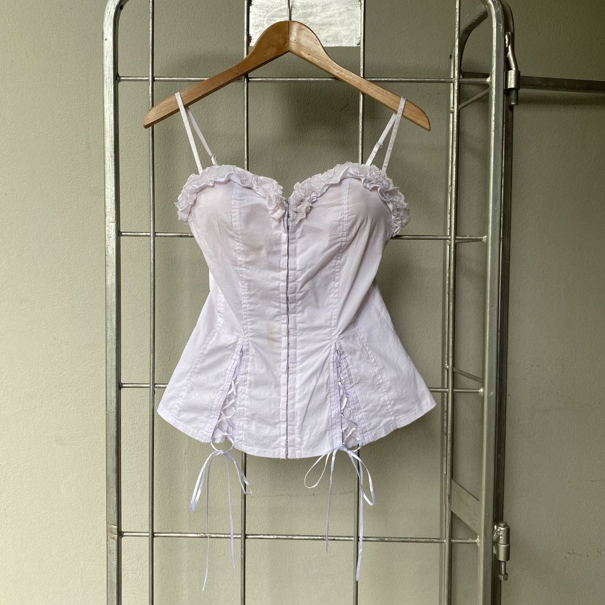 Japanese Brand NOA Y2K White Corset Top with Lace Trim and Ribbon Ties Size M / US 6-8 / IT 42-44 - 6 Thumbnail