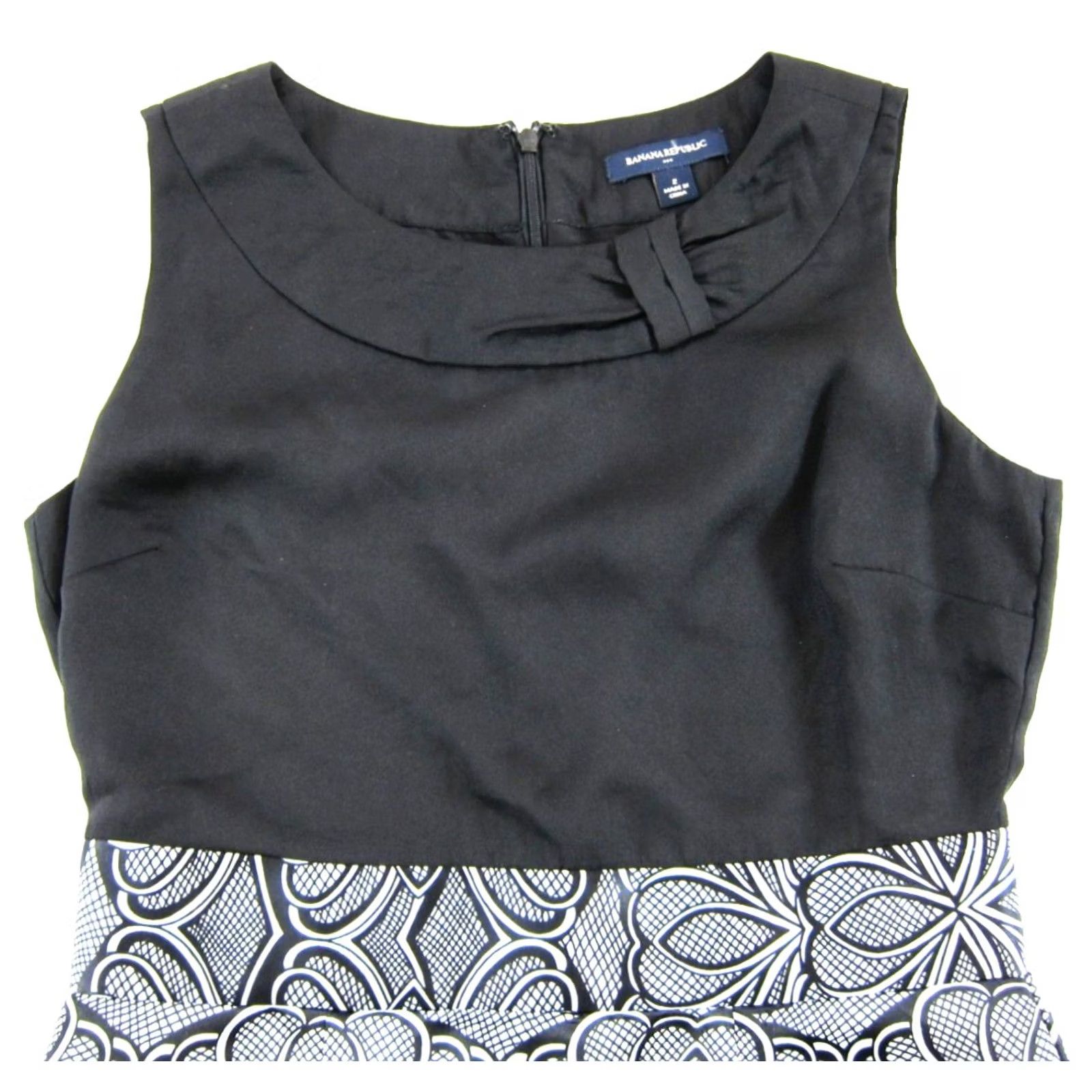 Banana Republic Banana Republic Sleeveless Sheath Tank Dress 2 Black White Floral Geometric Lined Back zipper Knee Length Womens Dress 2 Size XS / US 0-2 / IT 36-38 - 4 Thumbnail