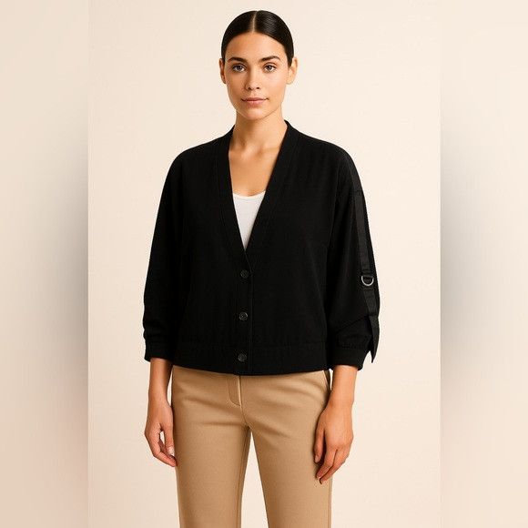 Vince Vince Black Button-Front Jacket w Satin Trim & D-Ring Sz S Size S / US 4 / IT 40 - 1 Thumbnail