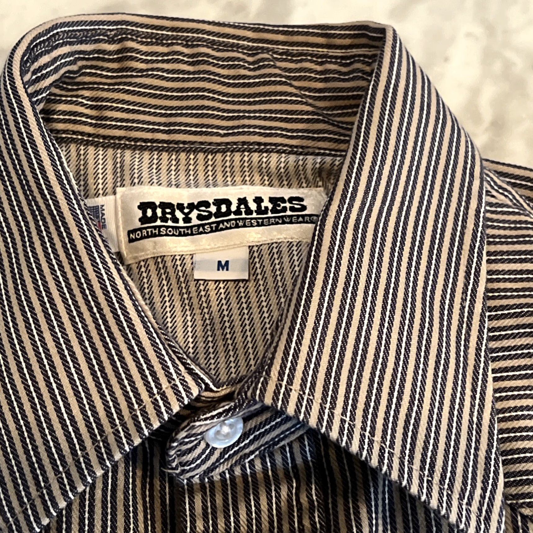 Vintage VINTAGE Drysdales Men’s M Western Shirt Pearl Snap Heavy Cotton Blue Stripe Pockets Flaw Size US M / EU 48-50 / 2 - 5 Thumbnail