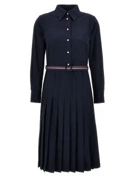 Thom Browne o1s22i1n0924 Midi Shirt Dress With Belt in Navy Blue Size S / US 4 / IT 40 - 1 Thumbnail
