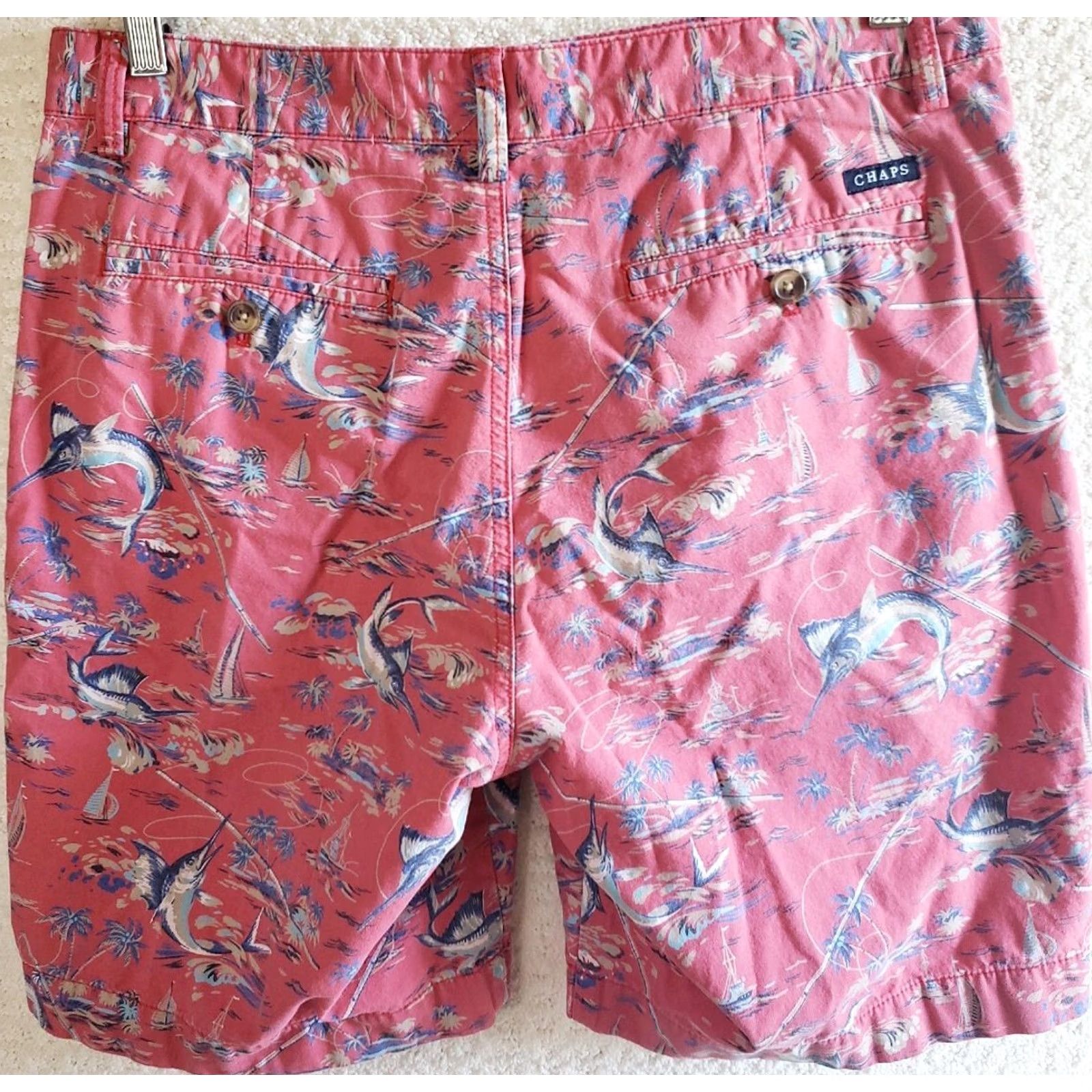 Chaps Chaps Bermuda Shorts Men's 32x9 Red Tropical Print Outdoor Fish Inline Logo Pockets Casual Cotton Size US 32 / EU 48 - 5 Thumbnail