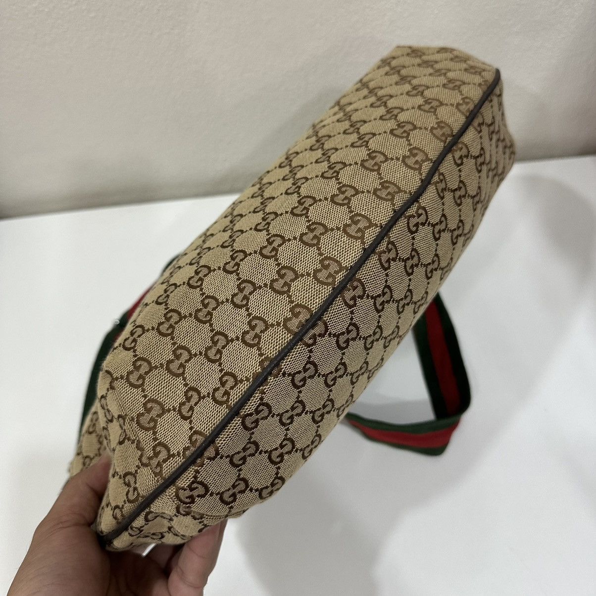 Gucci GUCCI GG WEB HALF MOON LARGE CANVAS CROSSBODY BAG 19 Size ONE SIZE - 6 Thumbnail