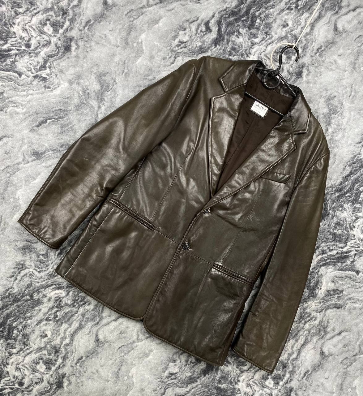 Armani Collezioni Vintage Armani Collezioni Leather Long Blazer Coat Jacket Size US L / EU 52-54 / 3 - 1 Thumbnail