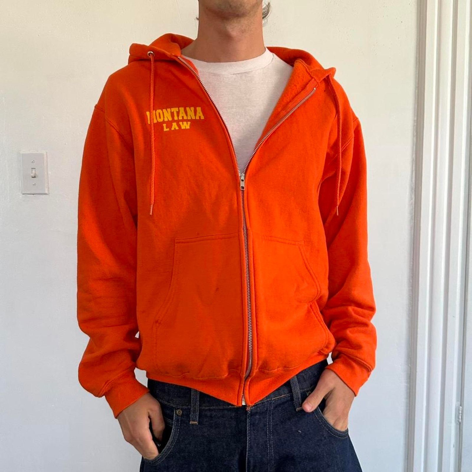 Vintage Vintage 00s Montanna Law Orange Zip Up Hoodie Sweatshirt Size US XL / EU 56 / 4 - 2 Thumbnail