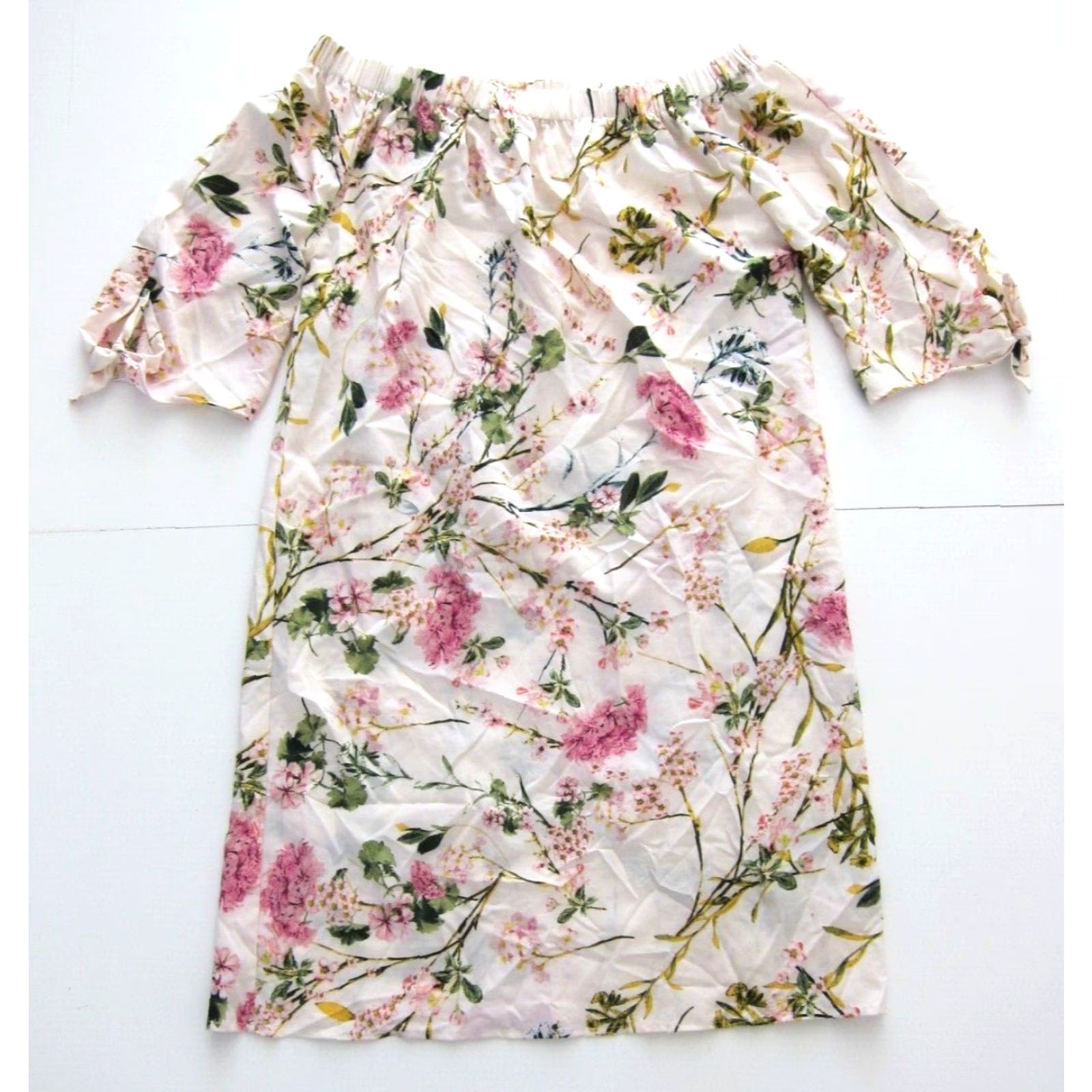 Pinko Magnolia South Stretch Pink Green Yellow Floral Off Shoulder Tunic Dress Small Size S / US 4 / IT 40 - 2 Thumbnail