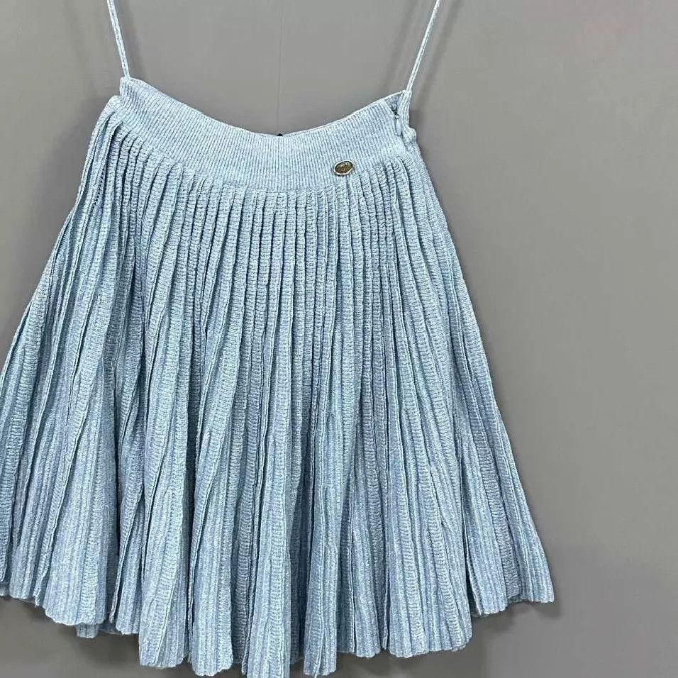 Chanel Chanel Light Blue Pleated Knit Skirt Women's 34 Size 25" / US 0 / IT 36 - 2 Thumbnail