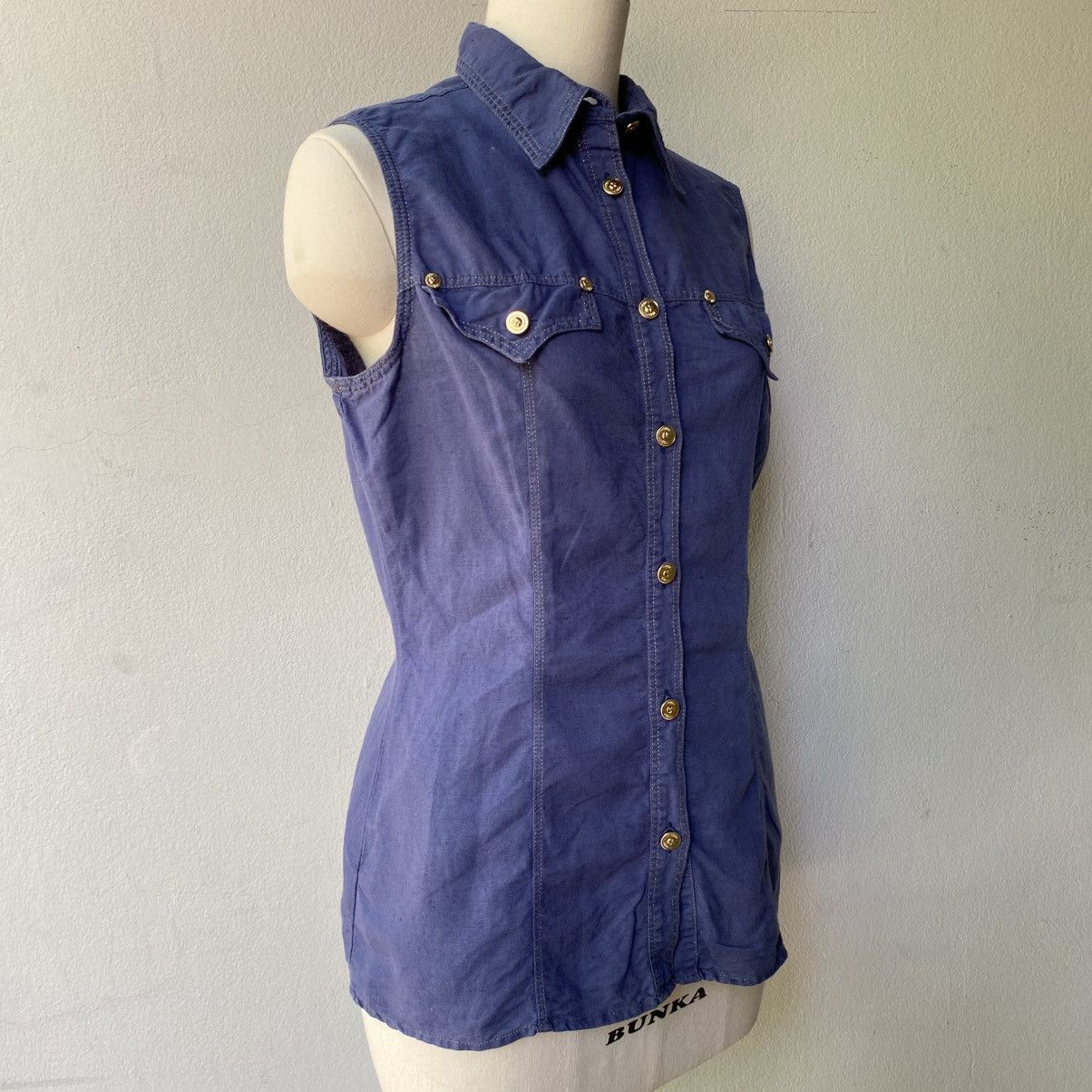 Versace VERSACE Indigo Sleeveless Denim Shirt Size M / US 6-8 / IT 42-44 - 5 Thumbnail