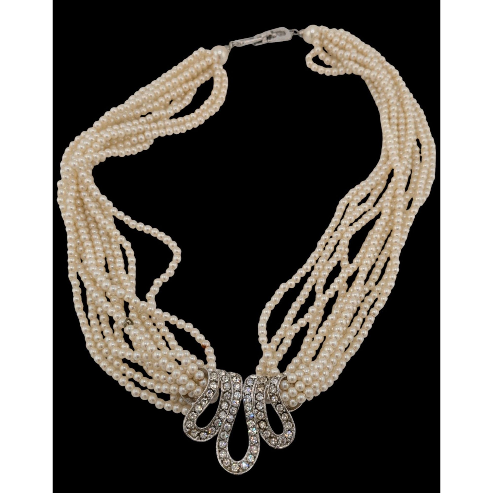 Other Vintage Glam Faux Seed Pearl Necklace With Silver Tone Rhine Size ONE SIZE - 1 Thumbnail