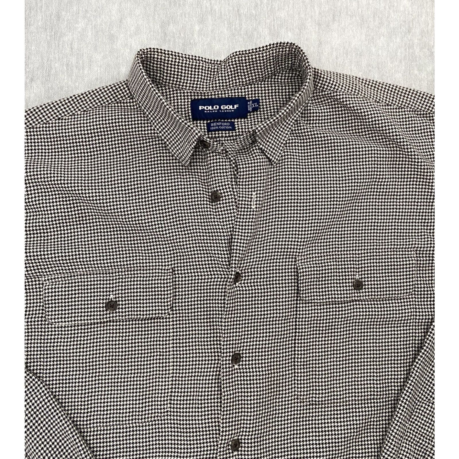 Polo Ralph Lauren VINTAGE Polo Ralph Lauren Long Sleeve Button-Up Shirt Adult Extra Large Herringbone Black White Mens Size US L / EU 52-54 / 3 - 3 Thumbnail