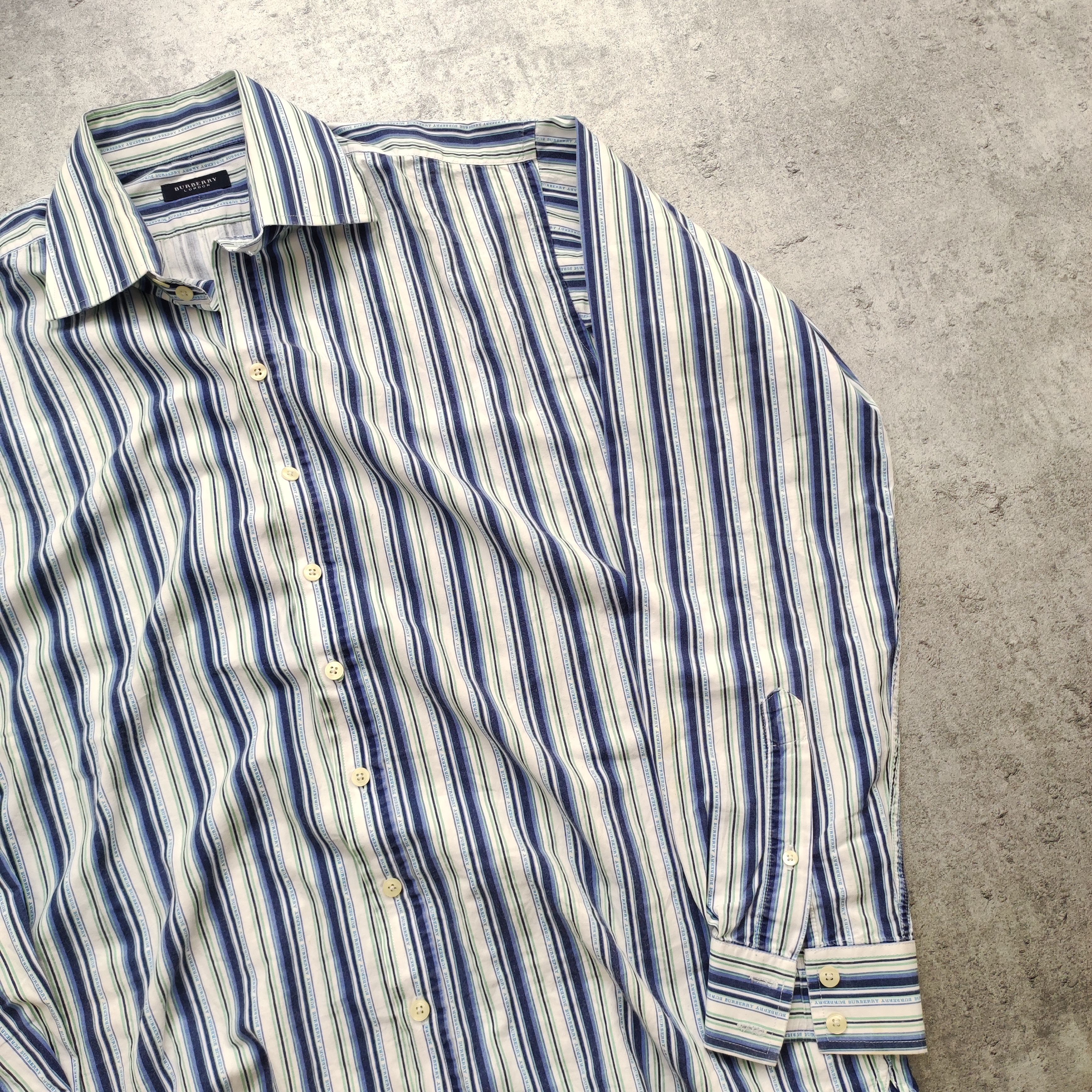 Burberry × Vintage RARE 90s Vintage Burberrys London Striped Logo Shirts Size US L / EU 52-54 / 3 - 3 Thumbnail