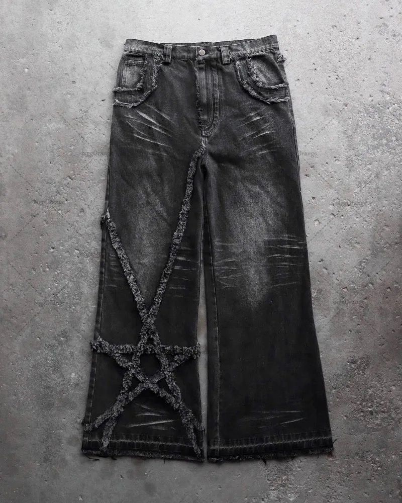 Pre-owned Vintage High Street Retro Stars Furred Jeans In Black