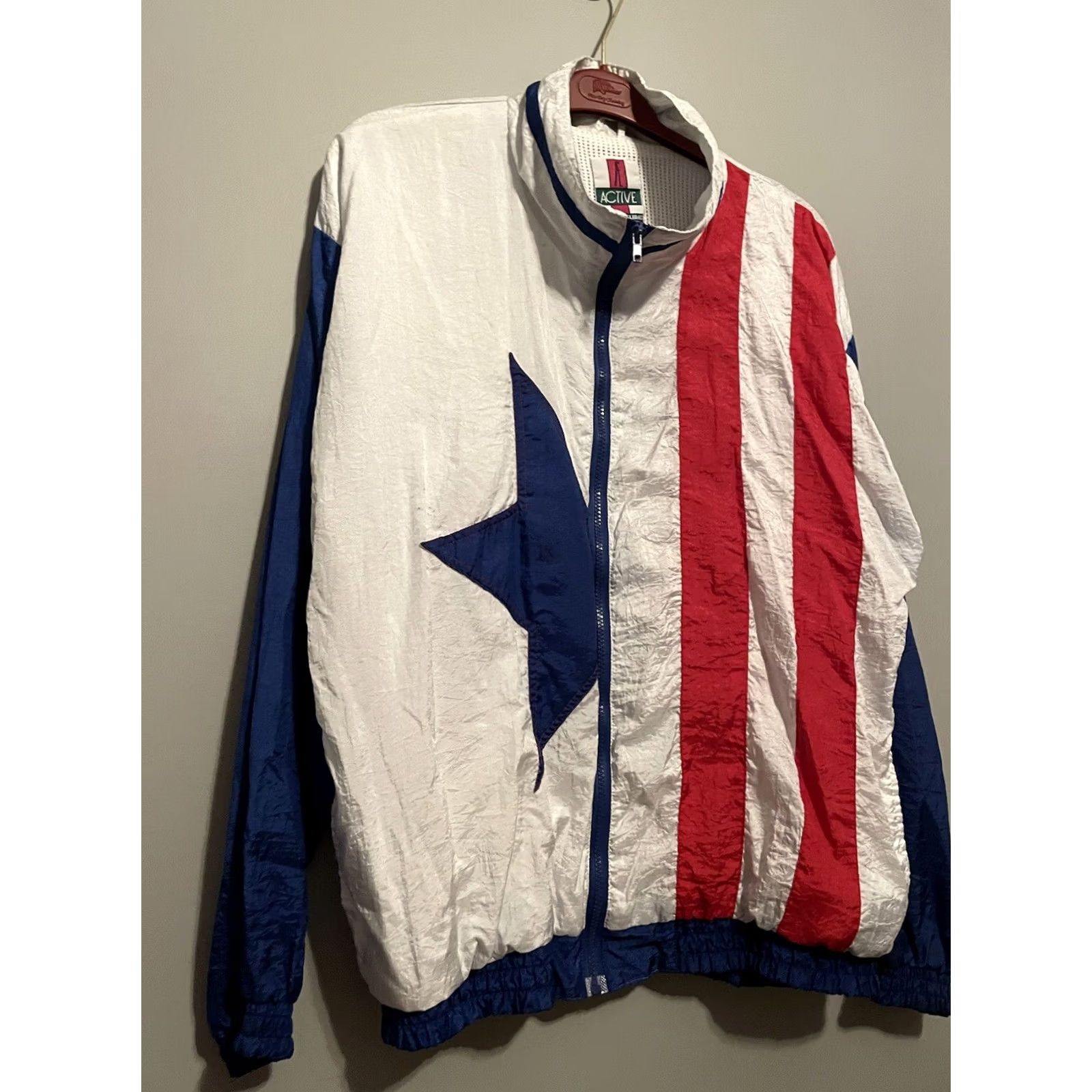 Vintage VINTAGE Active Exposure Jacket Windbreaker Blue Red White Flag Mens L 90s Size US L / EU 52-54 / 3 - 4 Thumbnail