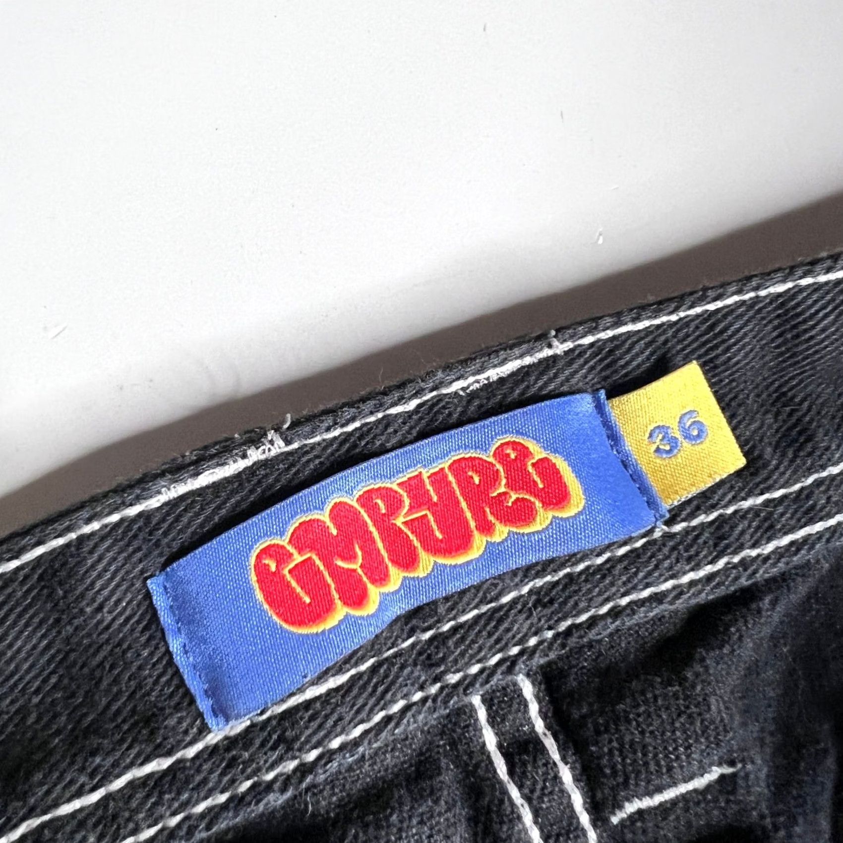 Empyre Empyre Jeans Black White Contrast Stitch Logo Embroidered 5-Pocket Relaxed Wide-Leg Mens 36 Size US 36 / EU 52 - 6 Thumbnail