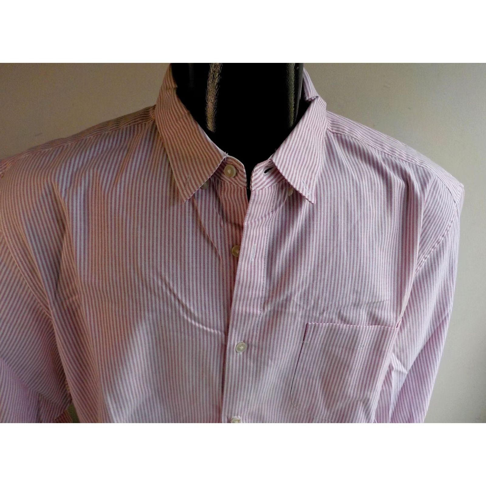 Banana Republic Banana Republic Grant Fit LS Button Down Cotton Stretch Oxford Shirt XL Red/White Stripe Mens Shirt Regular Size US XL / EU 56 / 4 - 2 Thumbnail