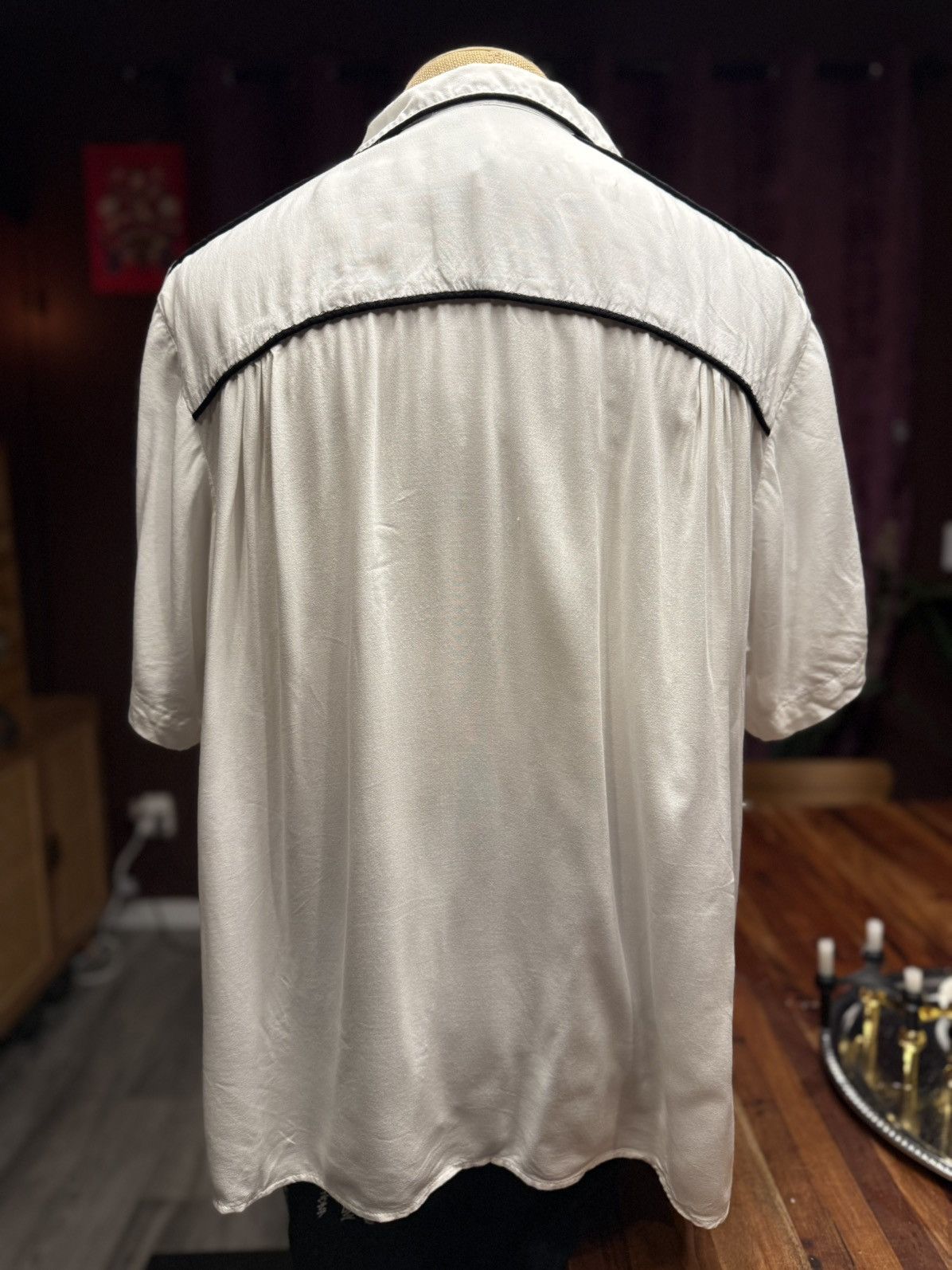 Asos Silky White Retro Button-Up Shirt with Black Piping Size US L / EU 52-54 / 3 - 5 Thumbnail