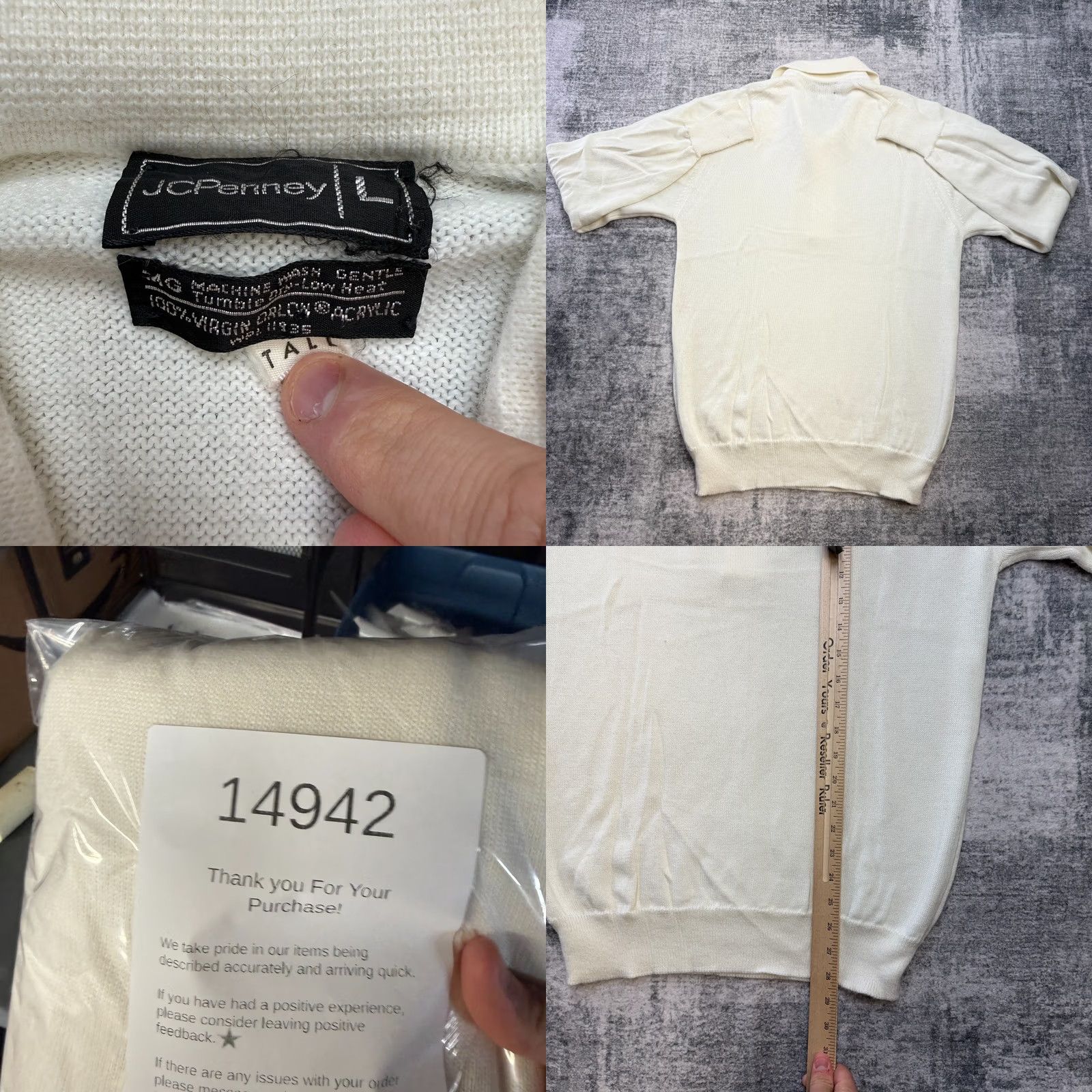 Vintage VTG JC Penney Knit Polo Shirt Men LT Large Cream Ivory 70s 80s Dagger Collar Knit Sweater Polo Size US L / EU 52-54 / 3 - 8 Thumbnail