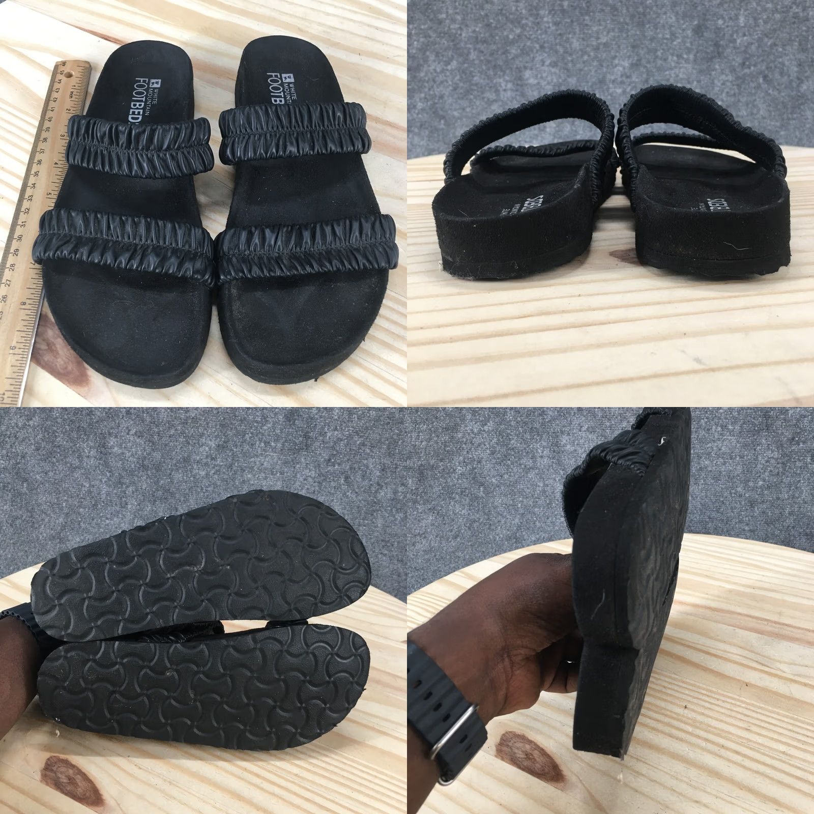 Vintage White Mountain Sandals Slide Womens 7 Black Footbed Double Strap Open Toe Casual Size US 5 / IT 35 - 8 Thumbnail