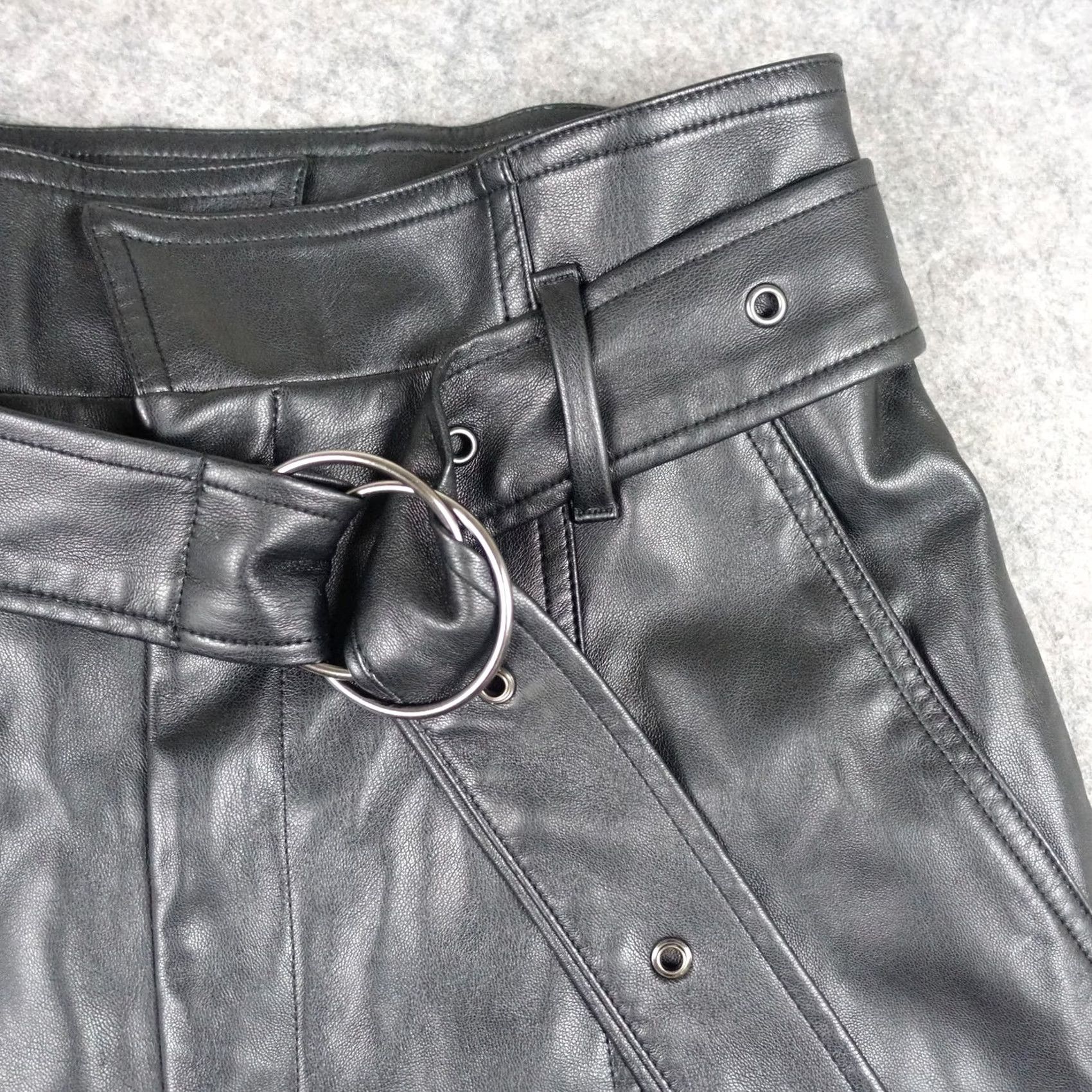 Marissa Webb Marissa Webb Pants Womens 10 Black Faux Leather Paperbag Tapered Slit Hem Edgy Size 32" / US 10 / IT 46 - 3 Thumbnail