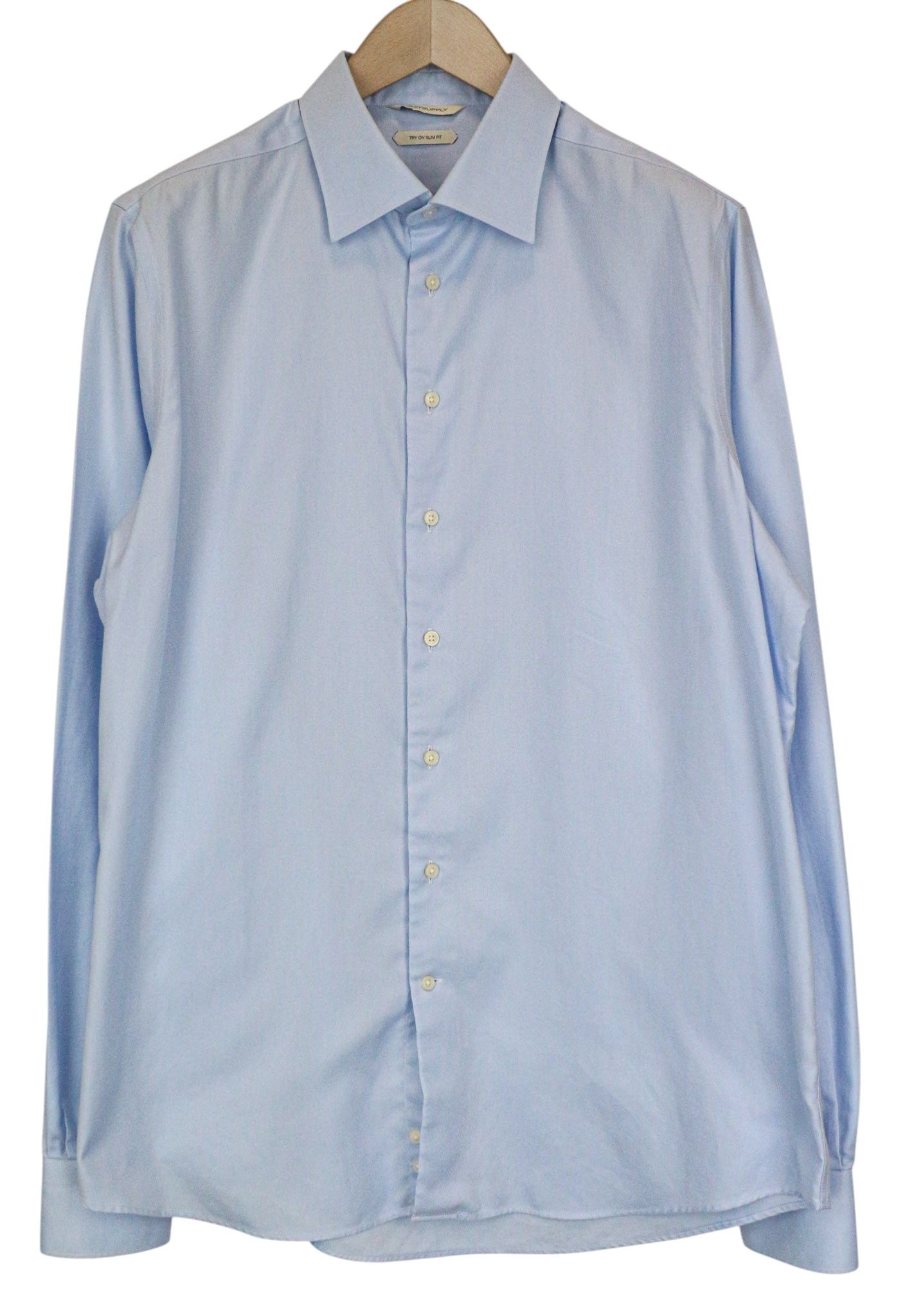 Suitsupply 44L/17 1/2L Slim Blue Cotton Button-Up Shirt 79187 Size 44R - 8 Thumbnail