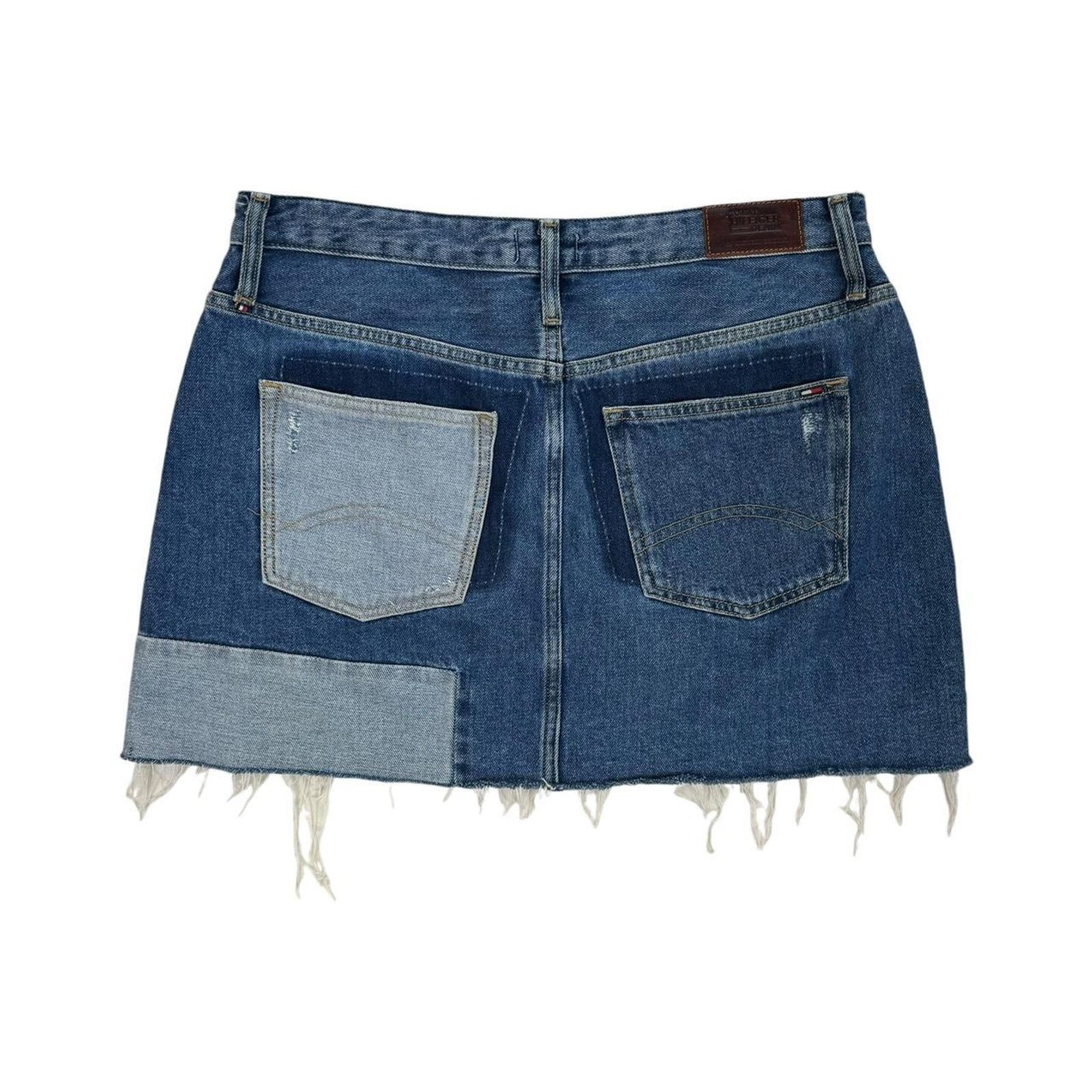 Tommy Hilfiger Blue High Waisted Mini Denim Patchwork Skirt Tommy Hilfiger Size 33" - 6 Thumbnail