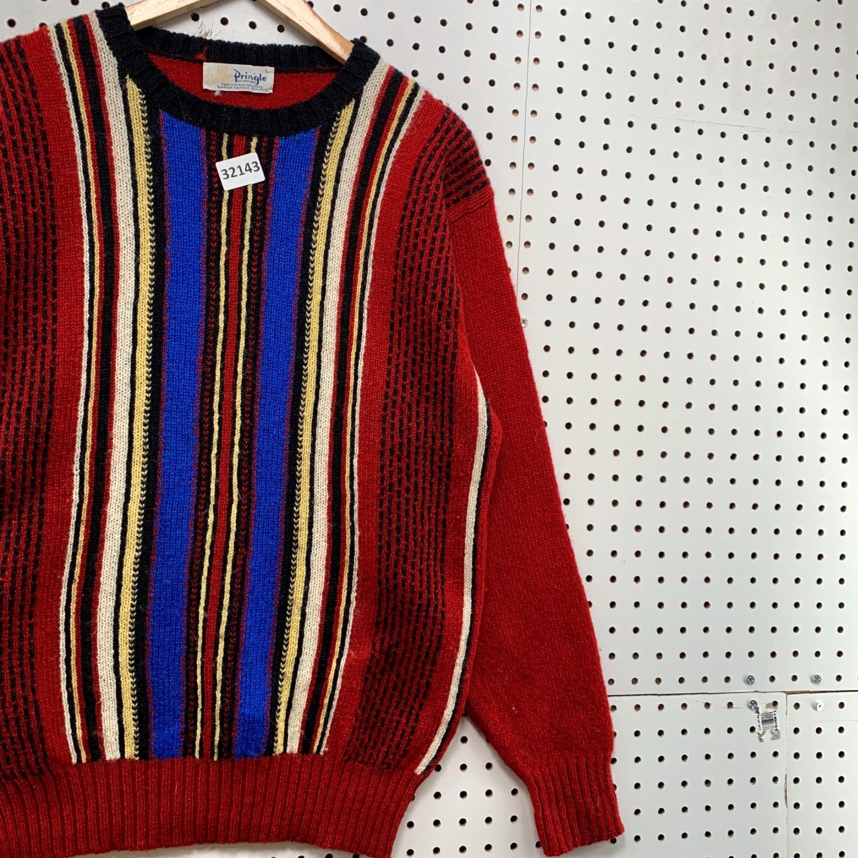 Pringle Of Scotland VINTAGE Pringle Of Scotland Wool Knit Sweater Red Mens Large 3D Knit Striped Size US L / EU 52-54 / 3 - 4 Thumbnail