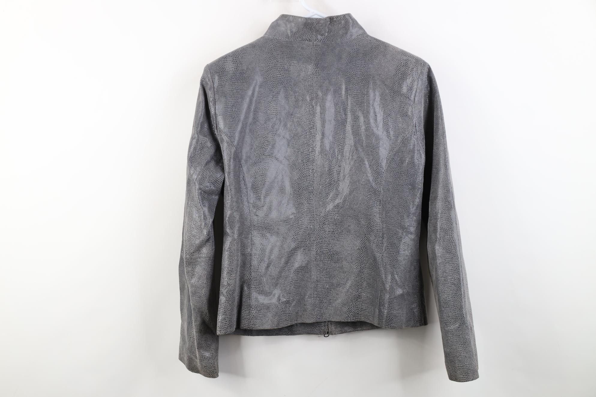 Express Vintage Y2K Express Leather Full Zip Bomber Jacket Gray Size L / US 10 / IT 46 - 8 Thumbnail