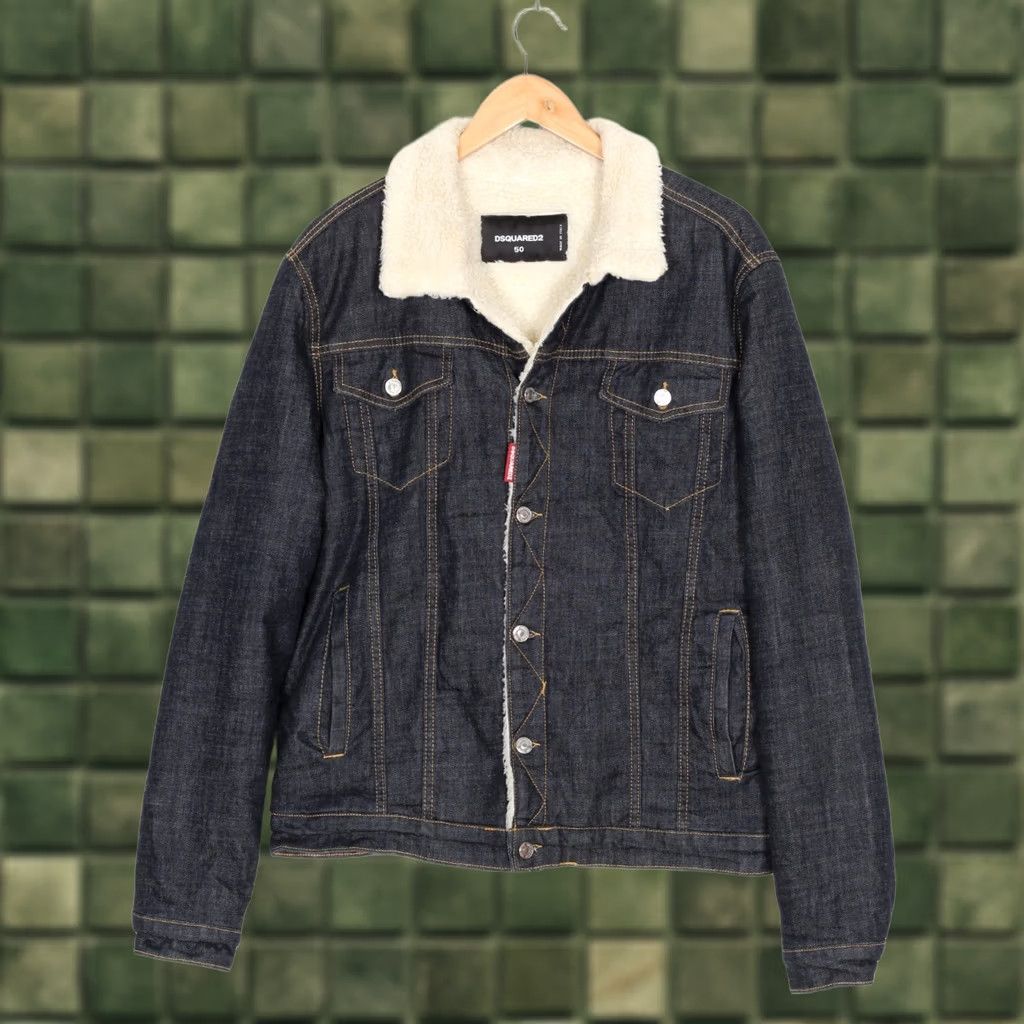 Dsquared2 DSQUARED2 Denim Jacket Men Size 50 Sherpa Lined Made in ITALY MJ6286 Blue Jacket Mens Regular Denim Jacket with Logo Size US M / EU 48-50 / 2 - 1 Thumbnail