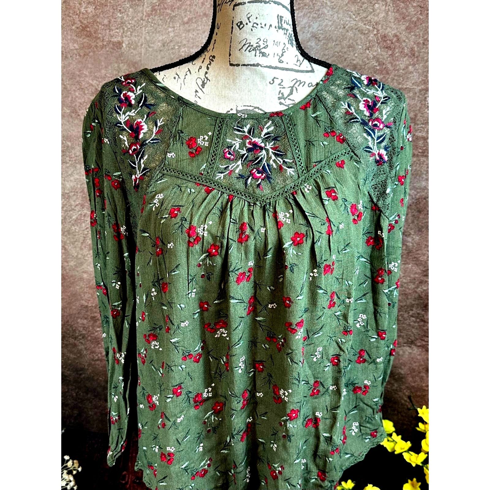 Other Mason & Belle Peasant Blouse Lace Accents Olive size M Size M / US 6-8 / IT 42-44 - 3 Thumbnail