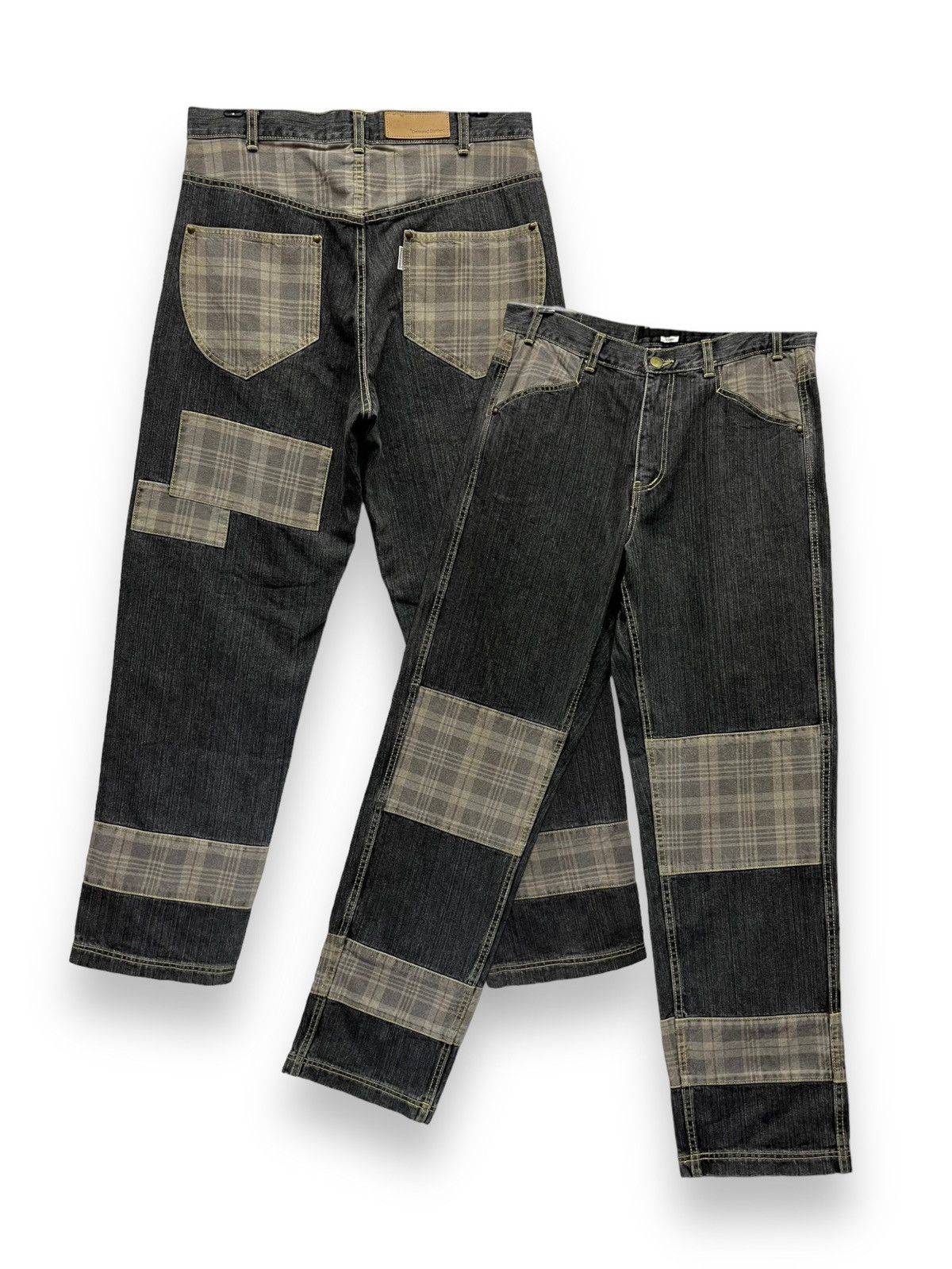 HIPHOP BAGGY💥CENSORED SENTIENT Nova Check Patchwork Denim💥