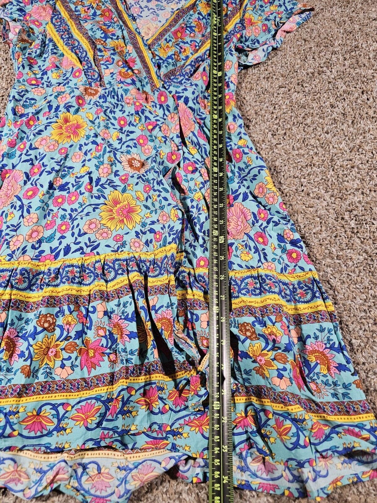 Designer Unbranded COLORFUL FLORAL Deep V Dress Large SEE MEASUREMENT Size L / US 10 / IT 46 - 4 Thumbnail