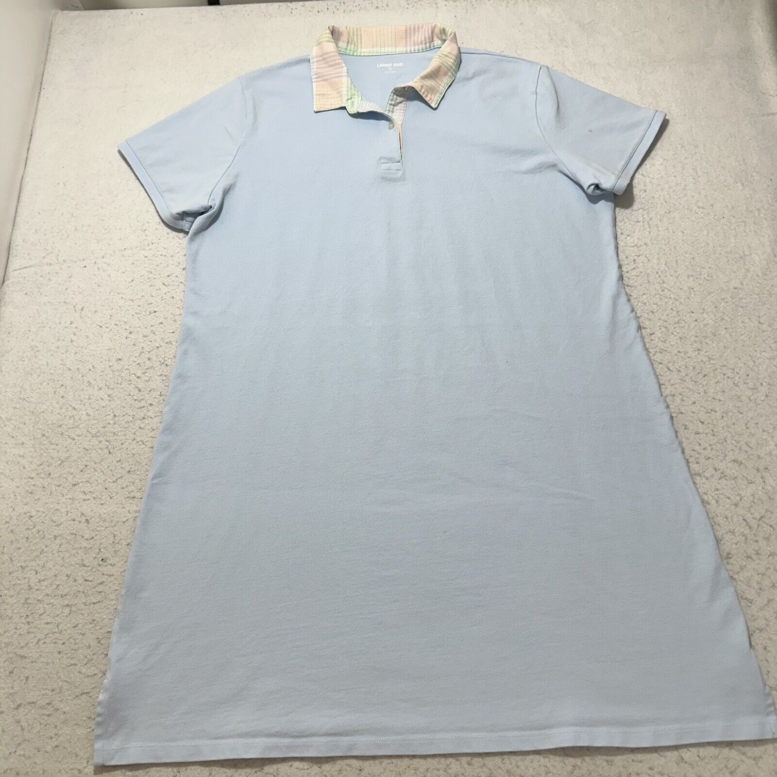 Lands' End Lands' End XL Light Blue Plaid Collared Polo Shirt Dress Size XL / US 12-14 / IT 48-50 - 1 Thumbnail