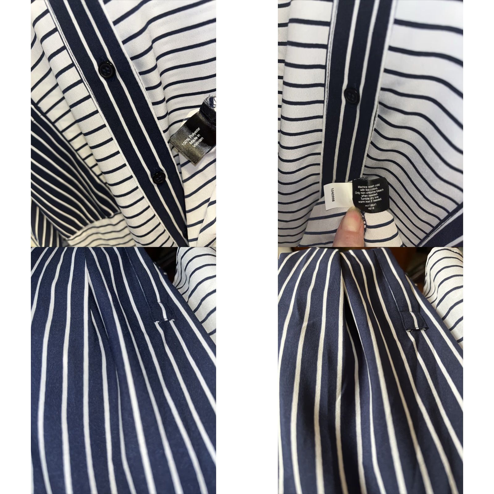 Vintage Lane Bryant Blouse Shirt Plus 22 24 Dark Blue Horizontal Stripe Button Down Lightweight Easy Care Pockets Womens Size 3XL / US 20-22 - 8 Thumbnail