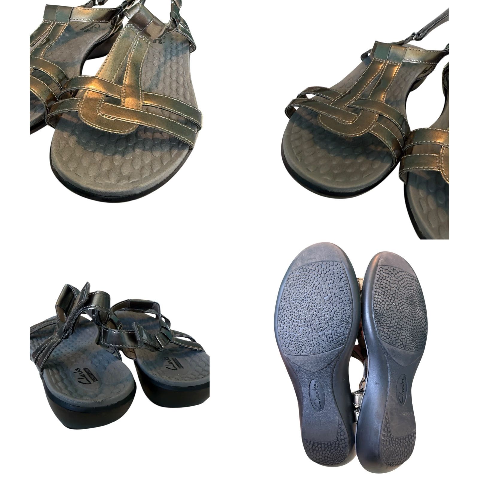 Clarks Clark’s Collection Metallic Patent Leather Strappy Sandals 10 M Gunmetal Gray Sandals Bohemian Comfort Slide Sandals Women Mens Womens Size US 8 / IT 38 - 8 Thumbnail