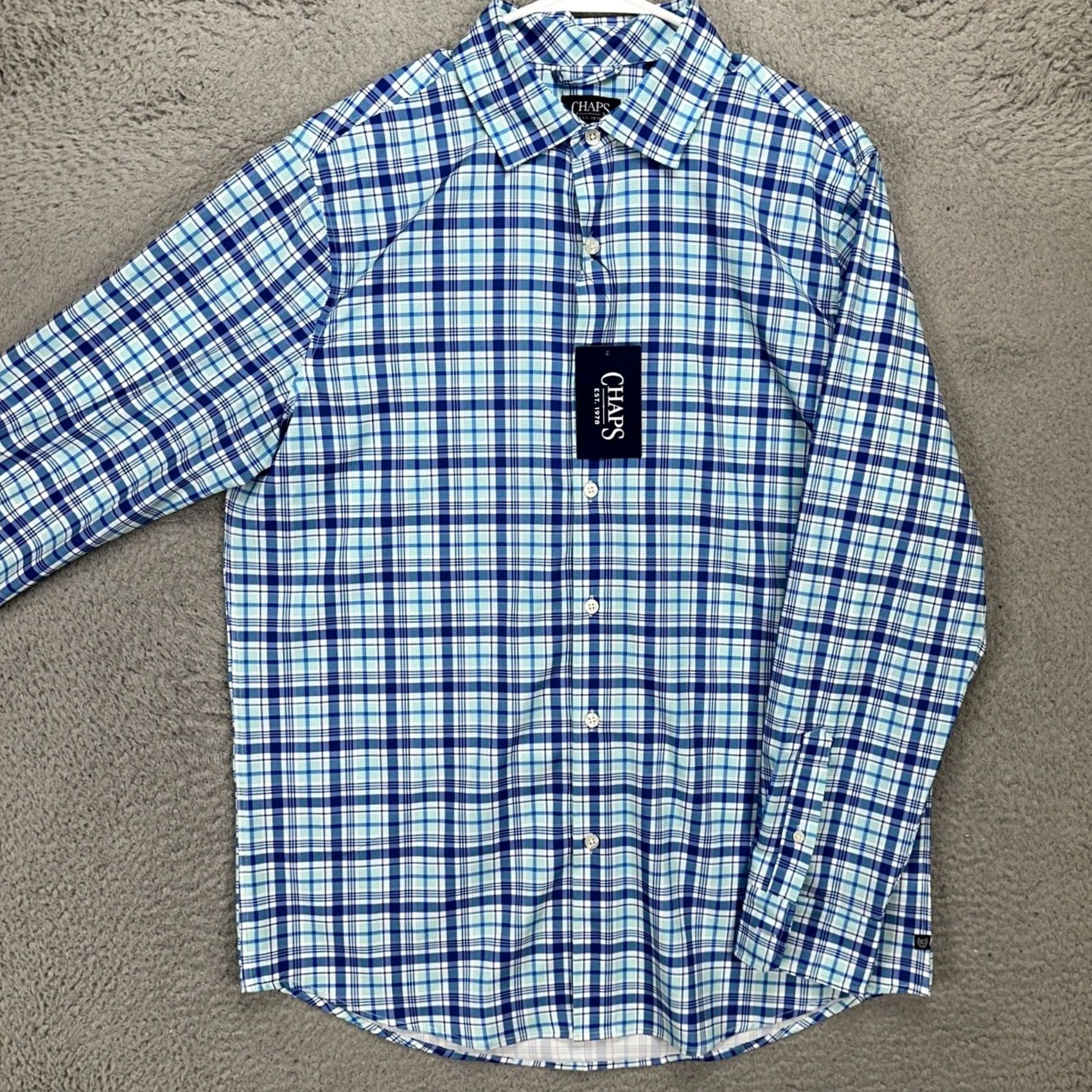 Chaps Chaps Button-Up Shirt Mens Medium Blue Green Plaid Stretch Long Sleeve Size US M / EU 48-50 / 2 - 2 Thumbnail