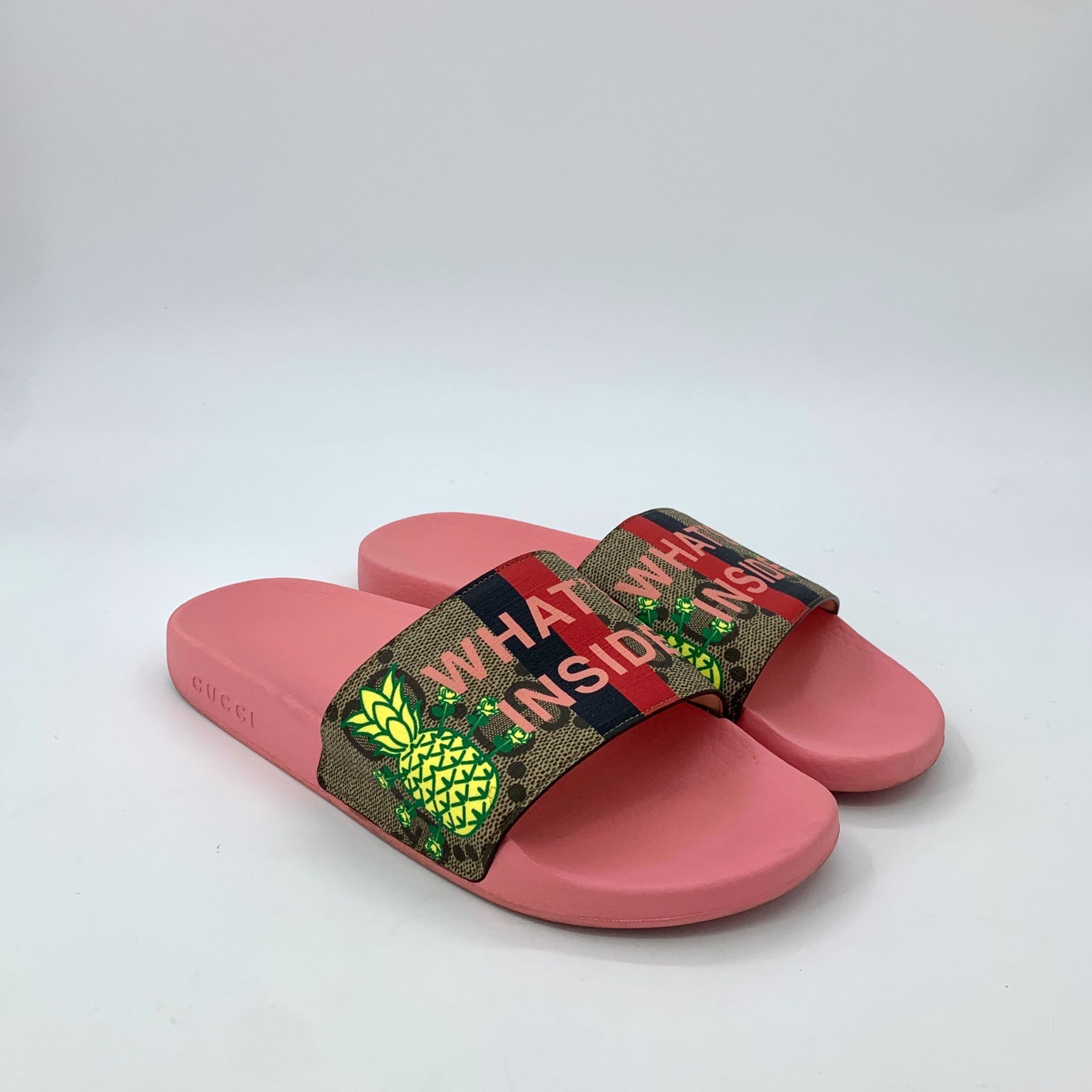 Gucci Gucci Pink Pineapple Printed Slides With "Whats Inside" Stra Size US 8 / EU 41 - 1 Thumbnail