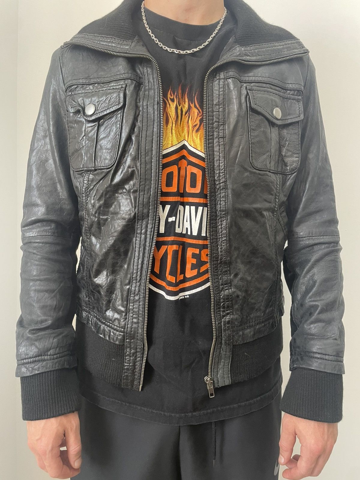 14th Addiction Rare leather bomber jacket 14th addiction style multipocket Size US M / EU 48-50 / 2 - 2 Thumbnail