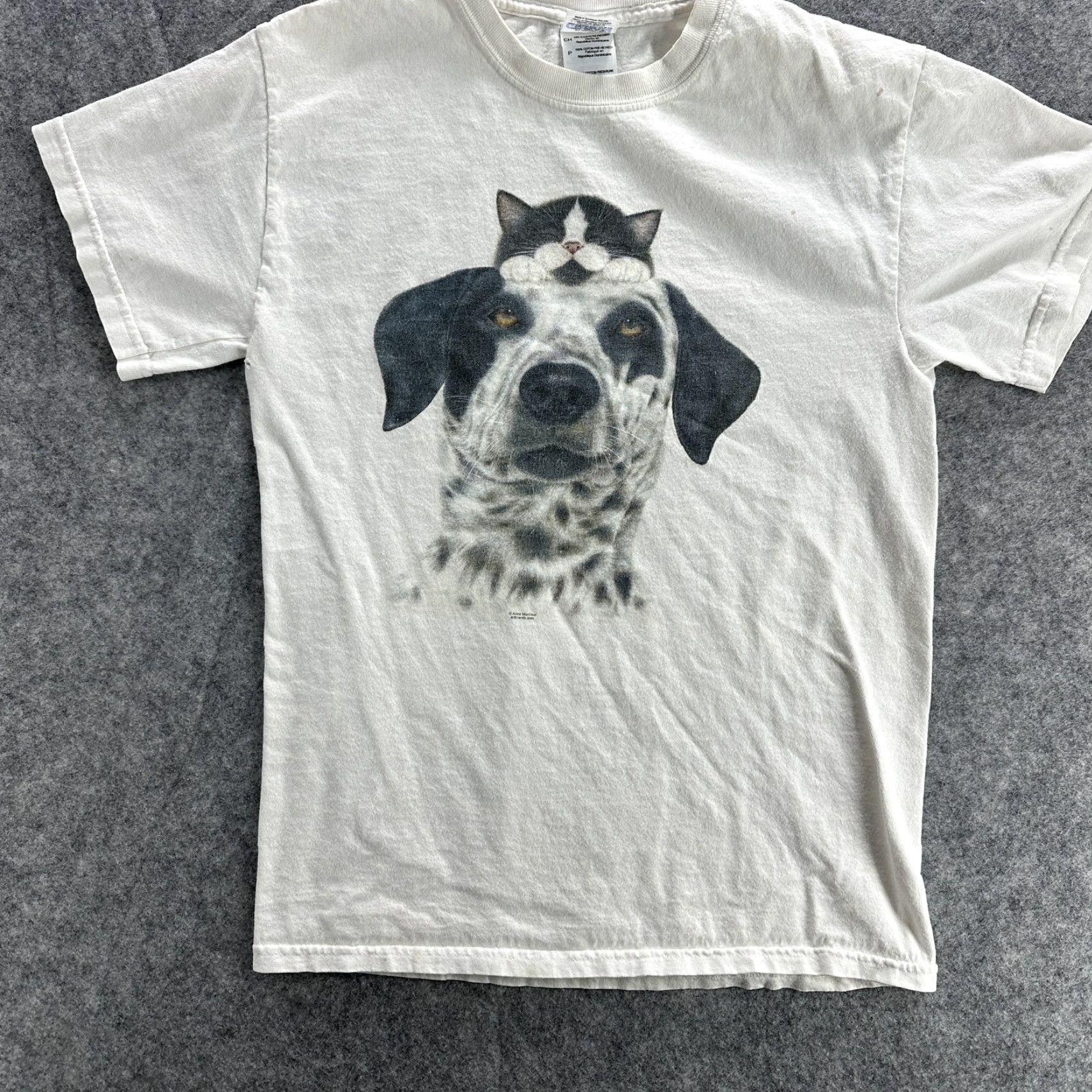 Gildan Gildan Men's Small White Animal Art T-Shirt Vintage 90s Dog Cat Graphic Tee Movable Art Size US S / EU 44-46 / 1 - 2 Thumbnail