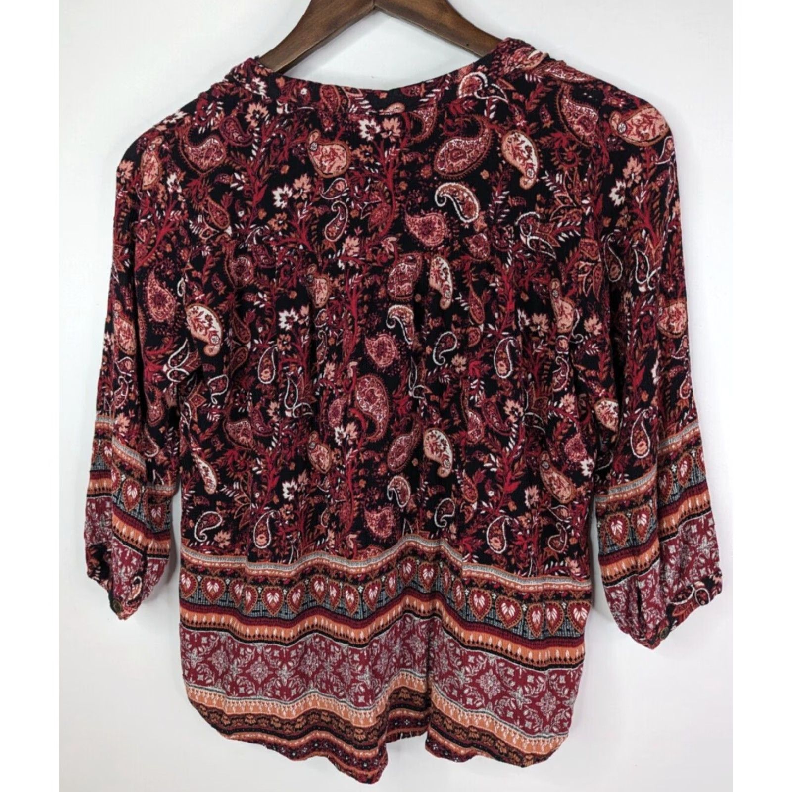 Vintage KNOX ROSE Shirt Womens XS Maroon Paisley Peasant Top Boho Pleat Front Size XS / US 0-2 / IT 36-38 - 4 Thumbnail