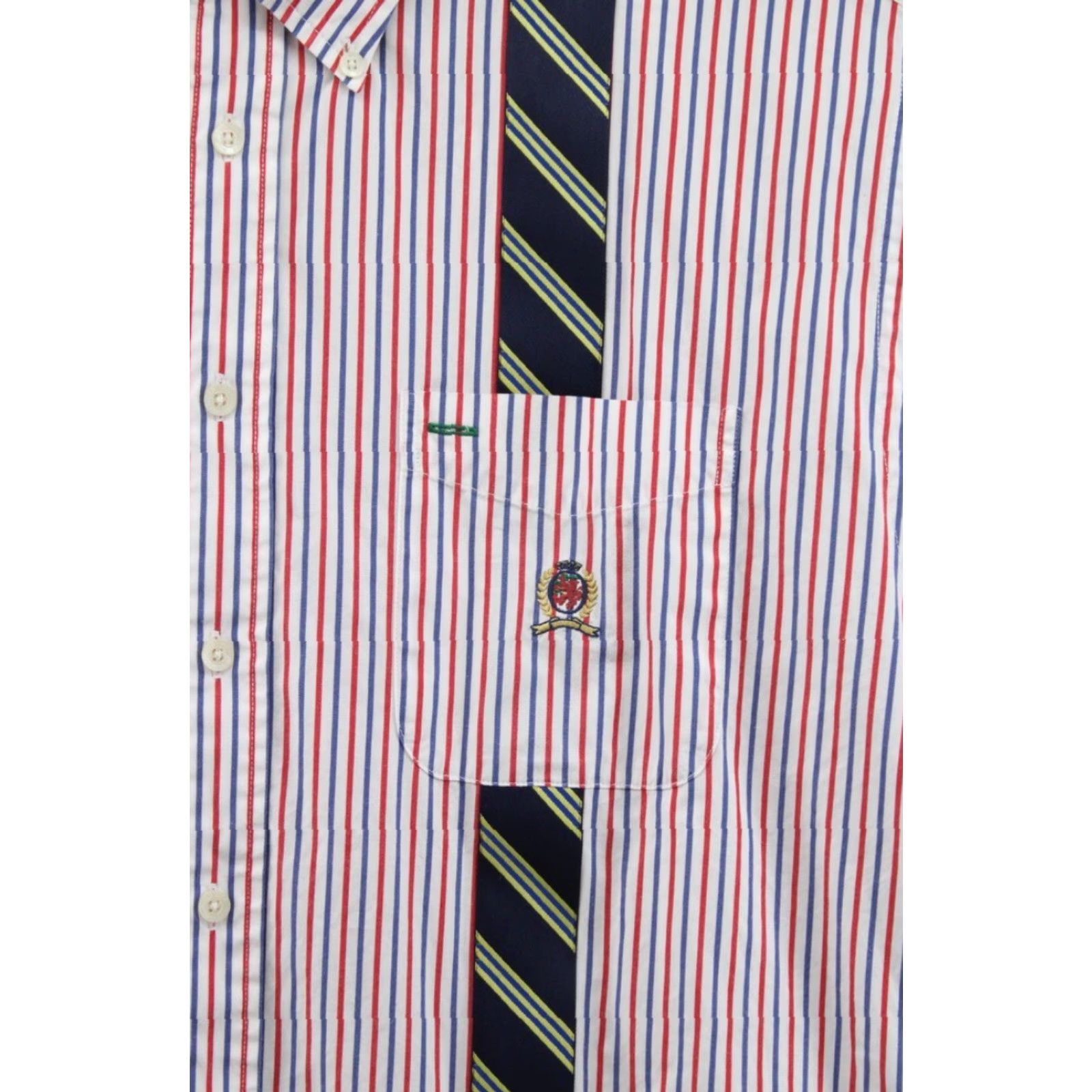 Tommy Hilfiger VINTAGE Tommy Hilfiger Y2K Shirt Men's Large Red Blue Stripes Crest Preppy Party Size US L / EU 52-54 / 3 - 3 Thumbnail